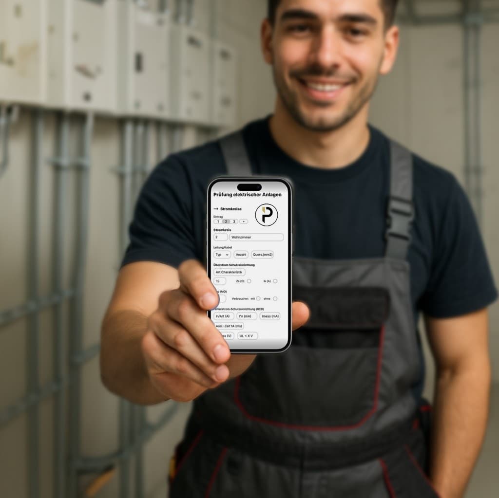 Handwerker hält ein Smartphone mit der ProtocolHero-App