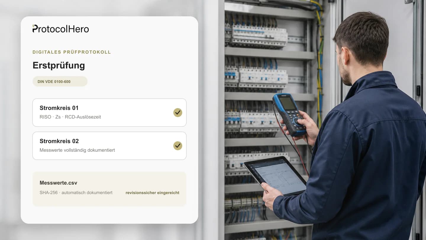 ProtocolHero Prüfprotokoll zur Erstprüfung nach DIN VDE 0100-600