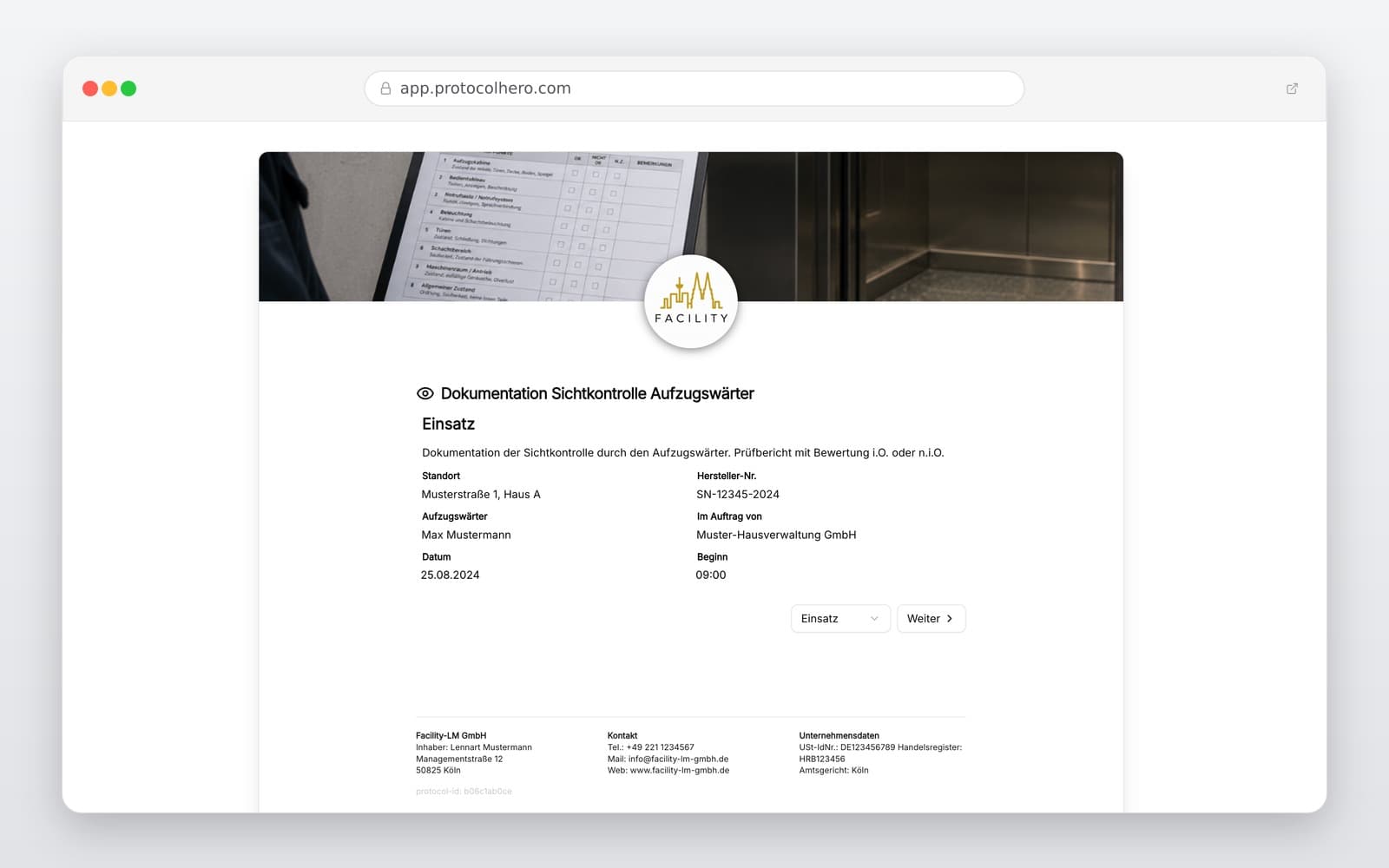 Vorschau der Vorlage „Vorlage Aufzugswärter-Sichtkontrolle: Digitale Betreiberkontrolle"