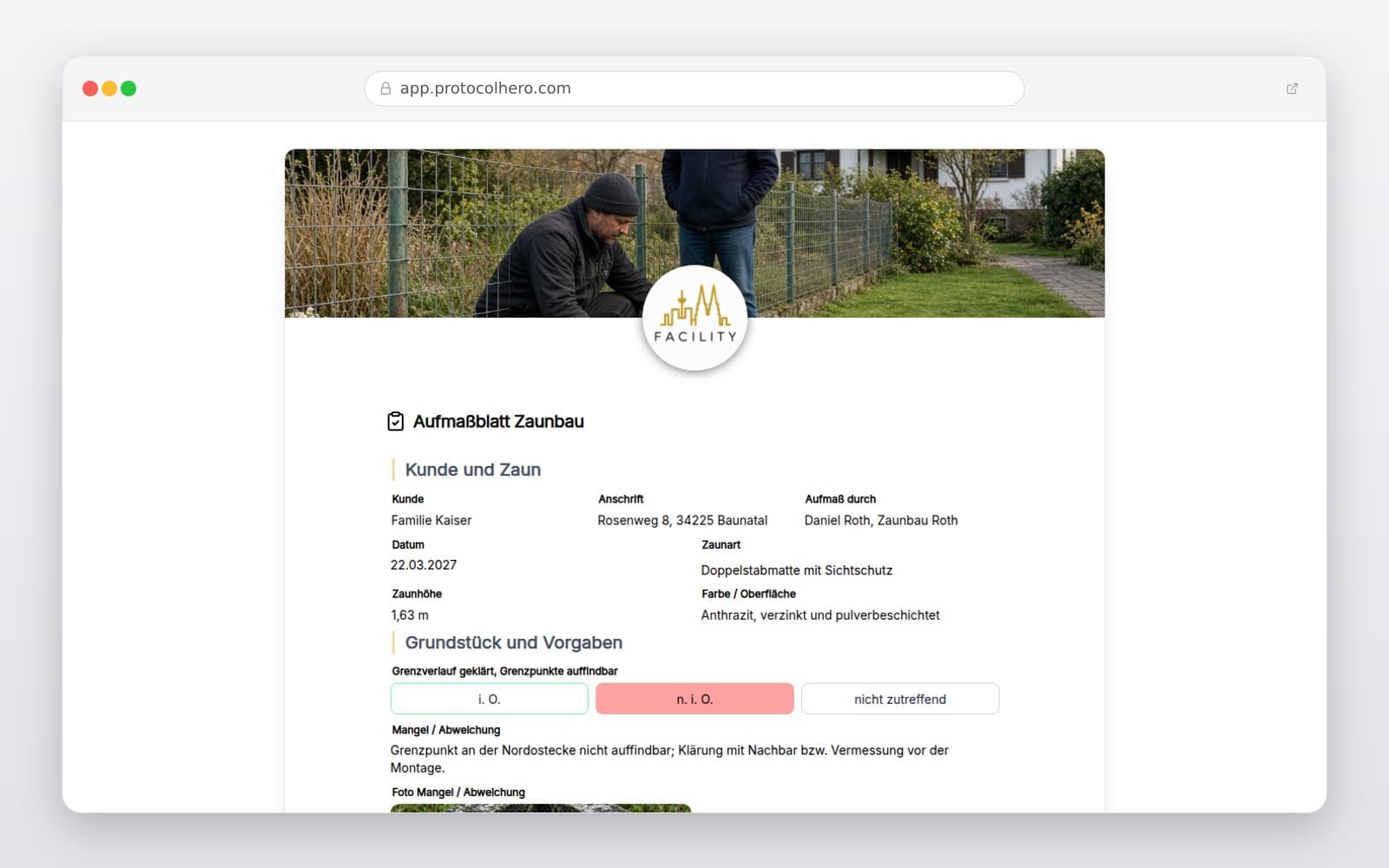 Vorschau der Vorlage „Aufmaßblatt Zaunbau"