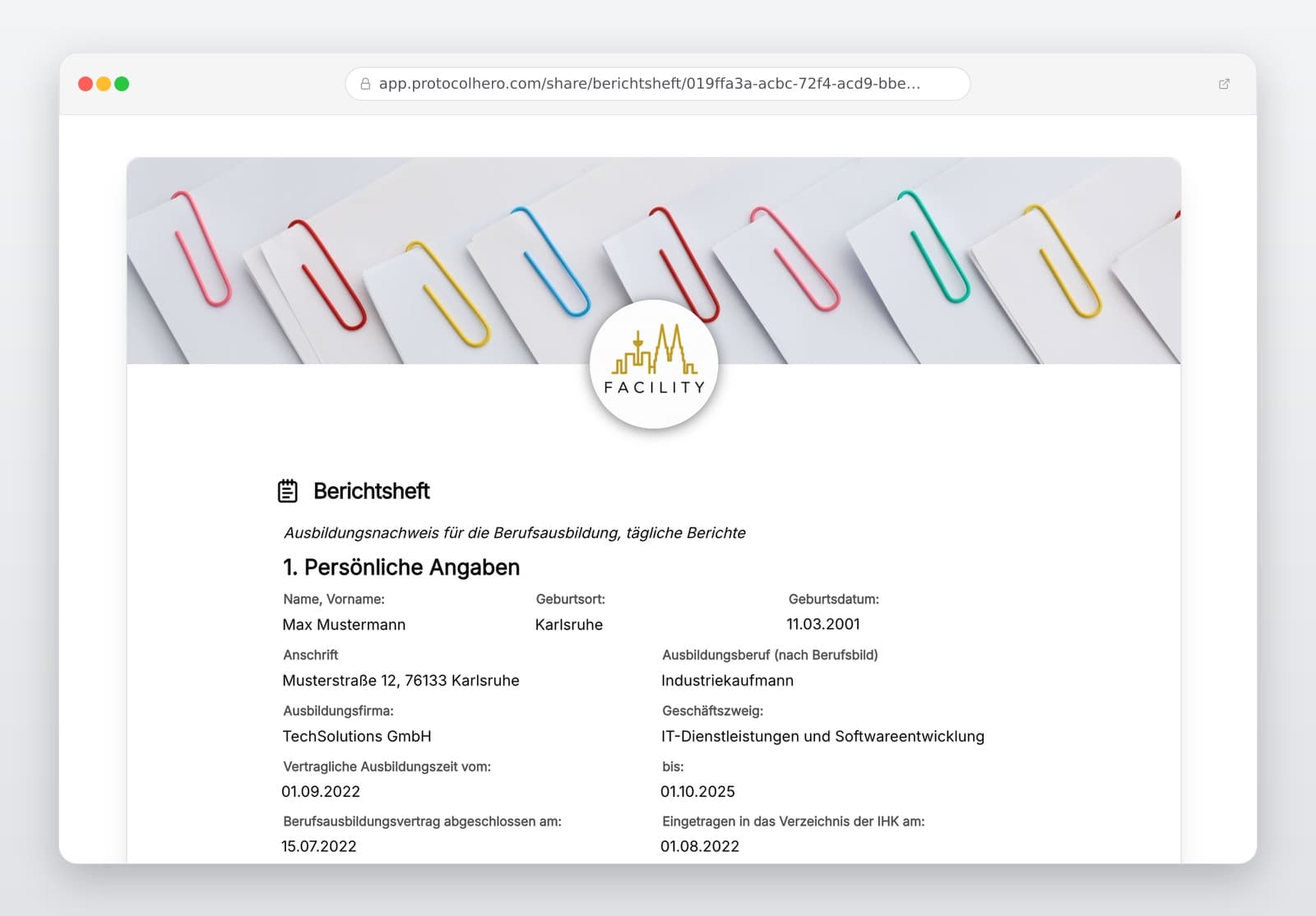 Vorschau der Vorlage „Berichtsheft Vorlage – digital führen statt handschriftlich"