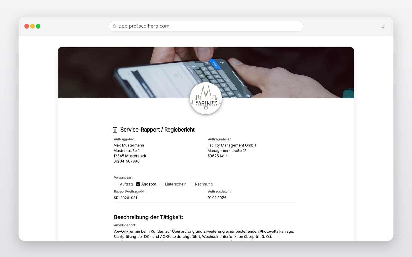 Vorschau der Vorlage „Service-Rapport Vorlage – Arbeitsbericht für Handwerk & Service"