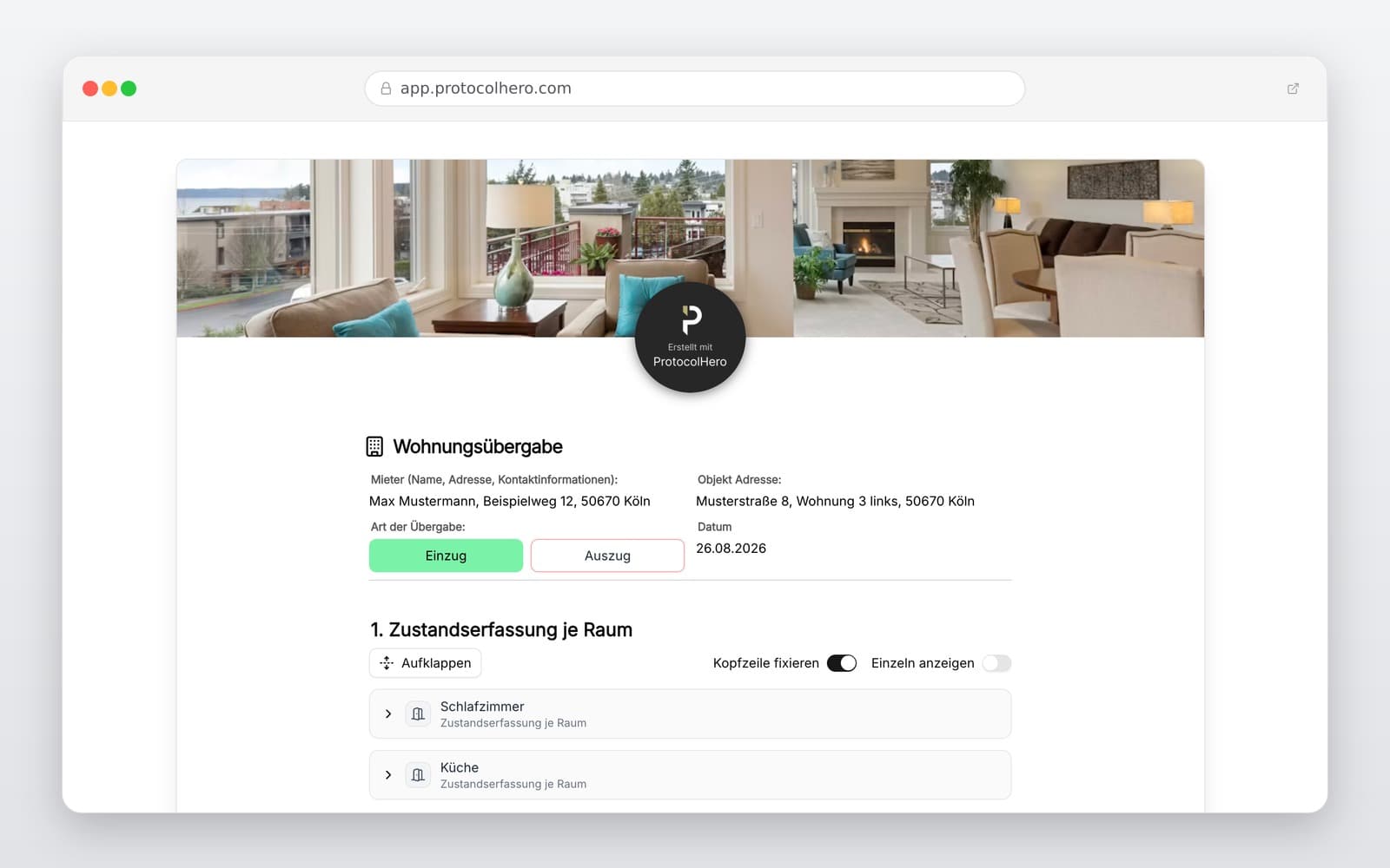 Vorschau der Vorlage „Wohnungsübergabeprotokoll Vorlage – Digitales Übergabeprotokoll"
