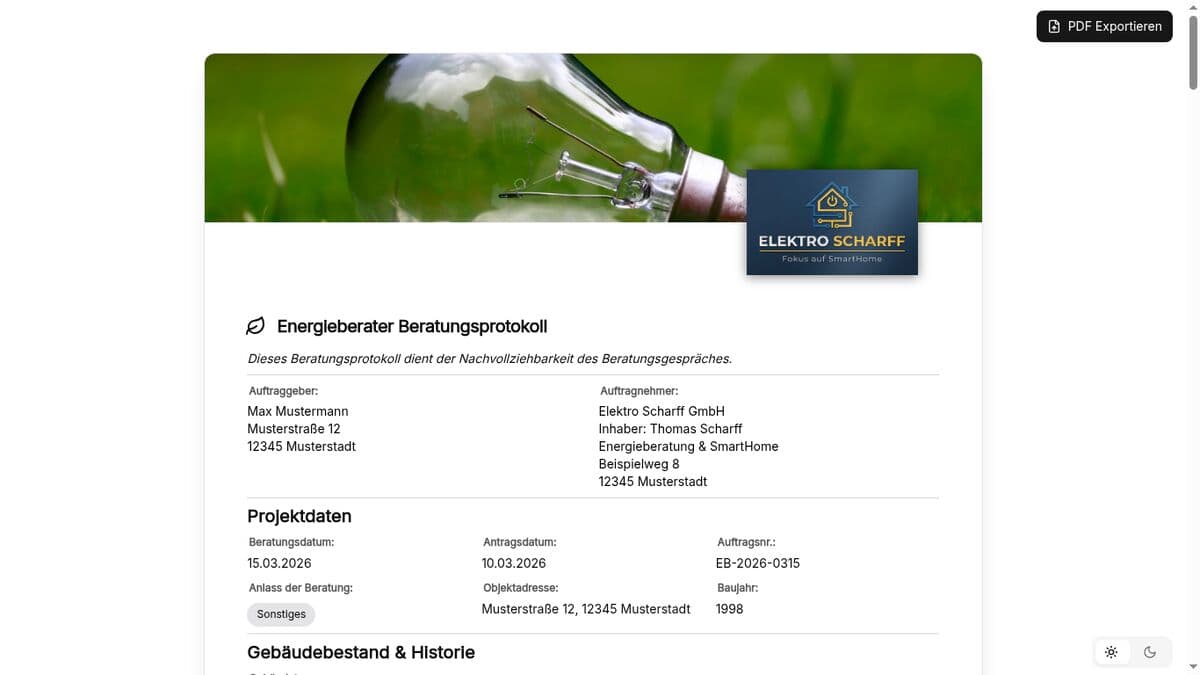 Vorschau der Vorlage „Energieberater Beratungsprotokoll – Vorlage (BAFA/BEG-konform)"