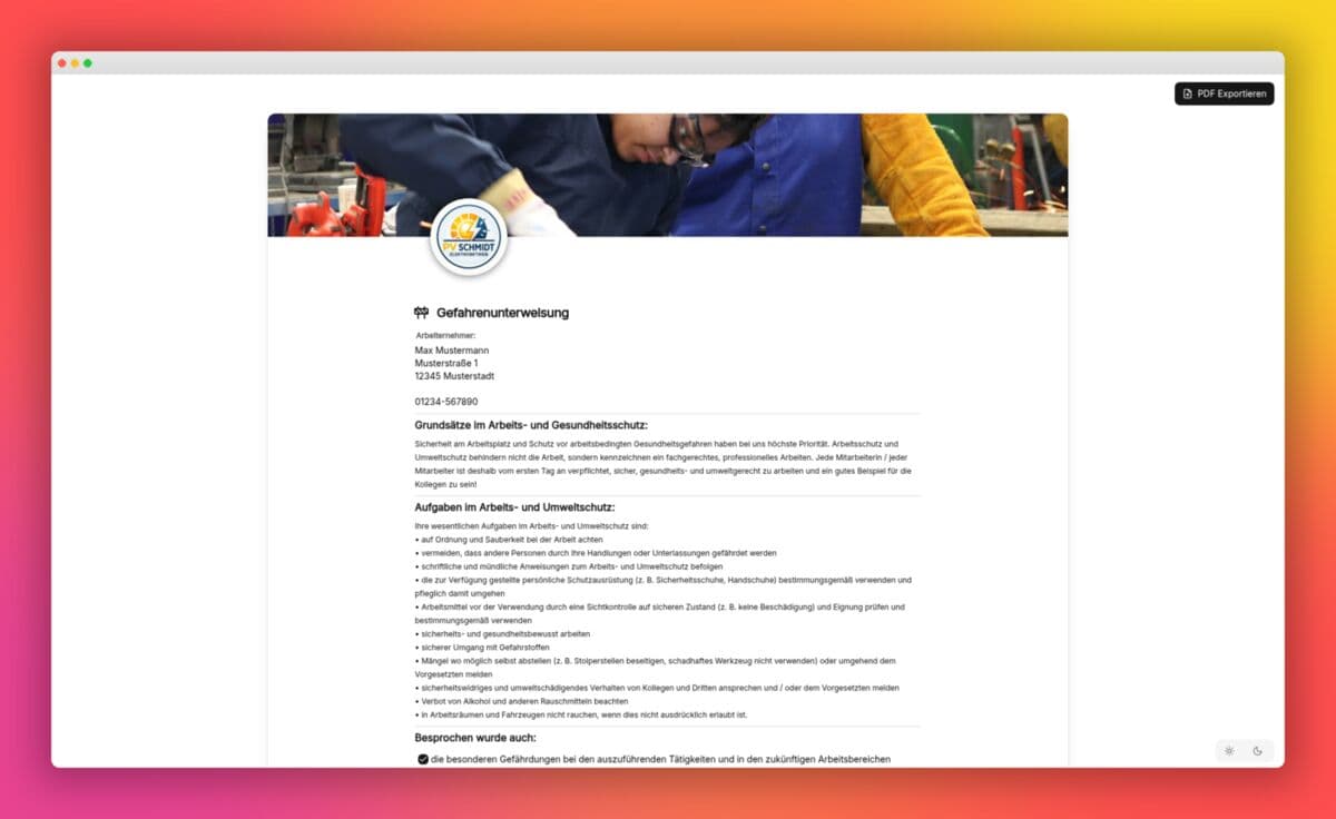 Vorschau der Vorlage „Gefahrenunterweisung Vorlage – nach §12 ArbSchG & DGUV V1"