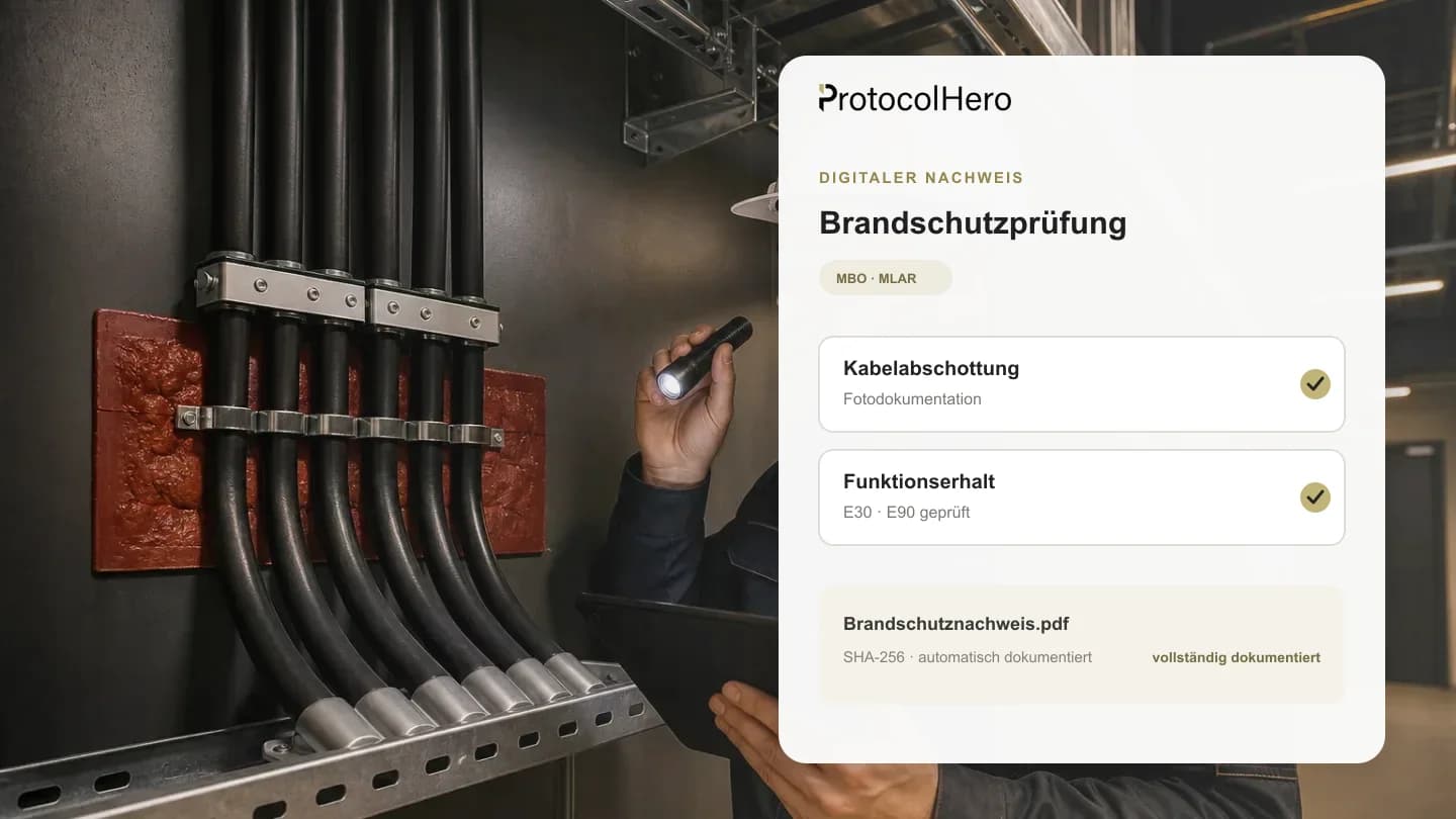 Kontrolle einer Kabelabschottung im Zweckbau