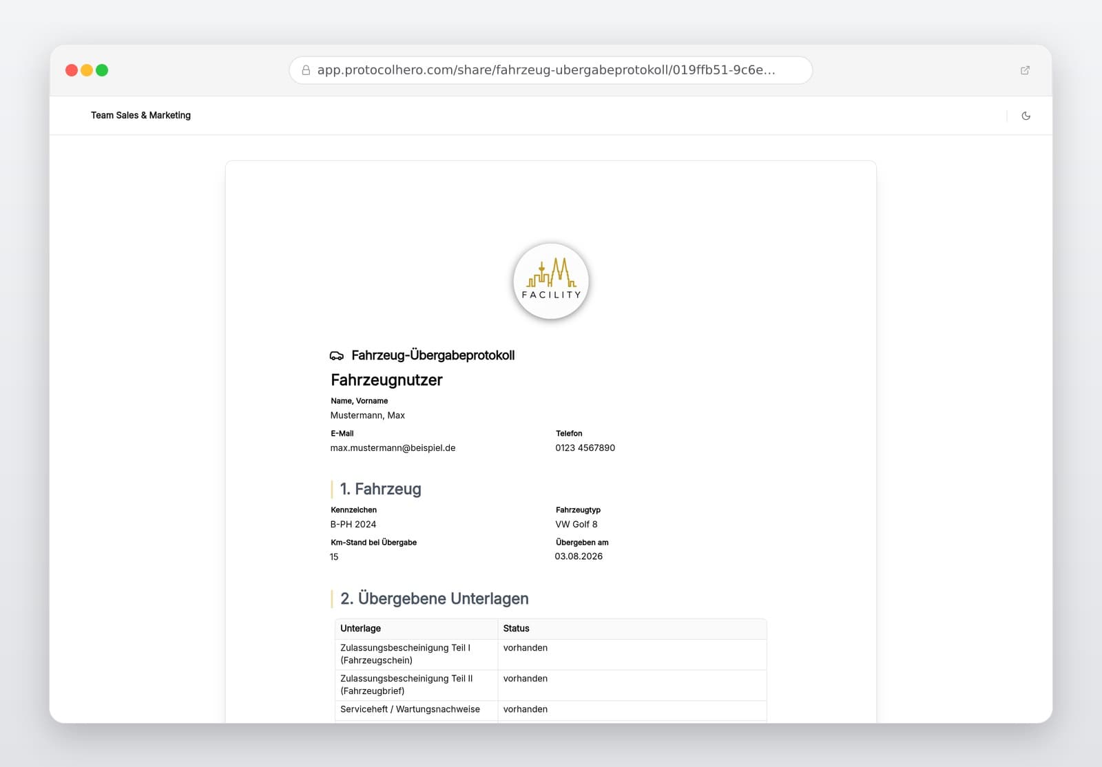Vorschau der Vorlage „Fahrzeug-Übergabeprotokoll Vorlage – Digitaler Fahrzeugzustand & Fuhrpark-Dokumentation"