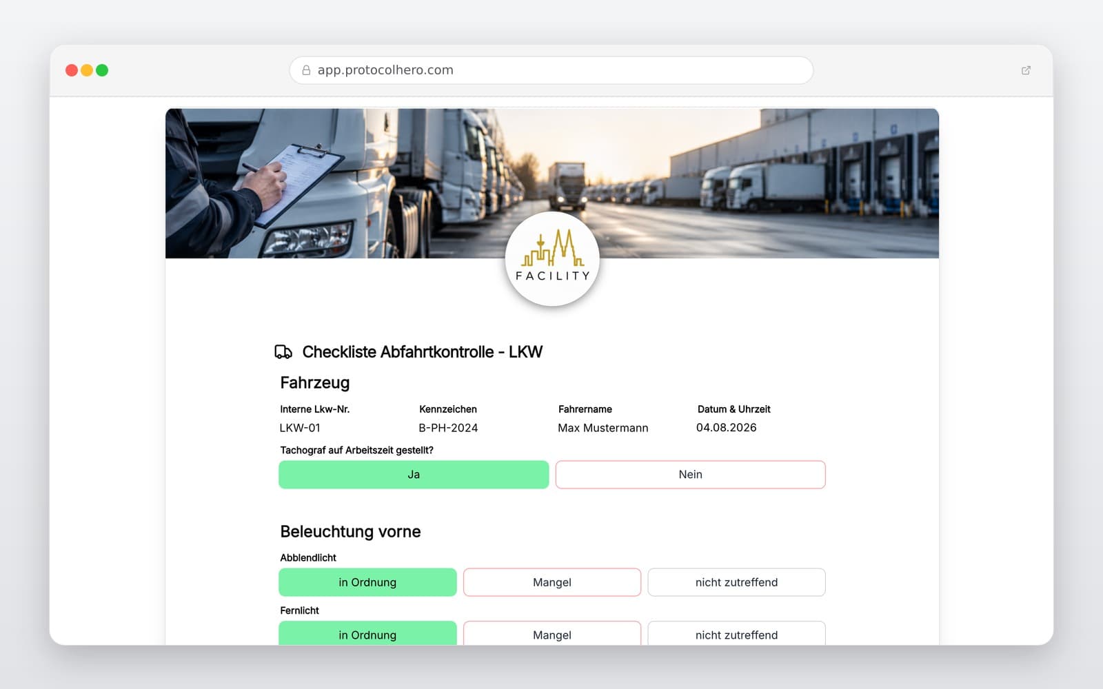 Vorschau der Vorlage „Abfahrtkontrolle LKW Checkliste – Digitale Vorlage für Fahrer & Logistik"