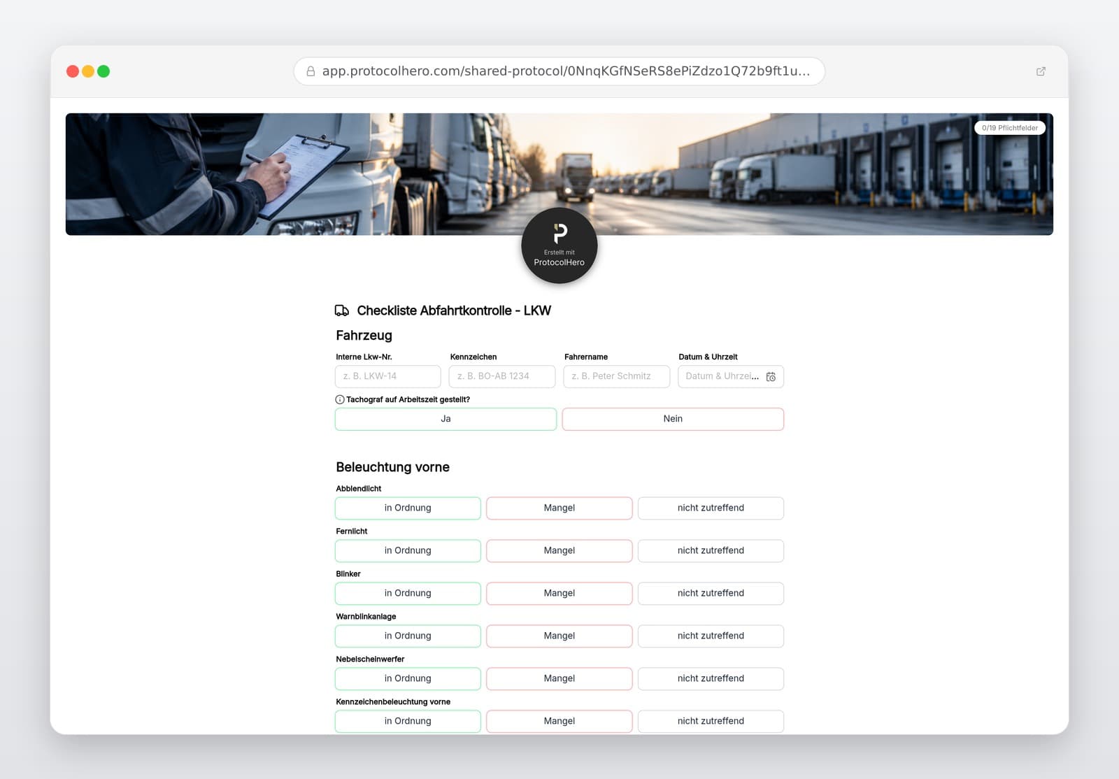 Vorschau der Vorlage „Truck Pre-Trip Inspection Checklist – Digital Template for Drivers & Logistics"
