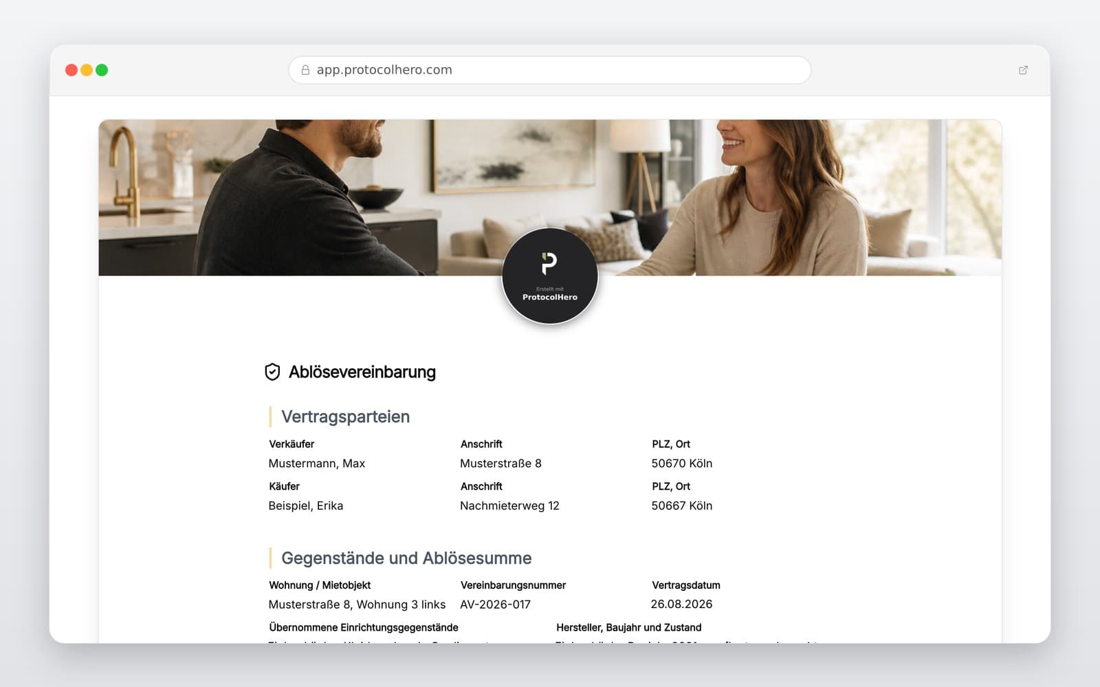 Vorschau der Vorlage „Ablösevereinbarung Vorlage – Möbel & Inventar rechtssicher übergeben"