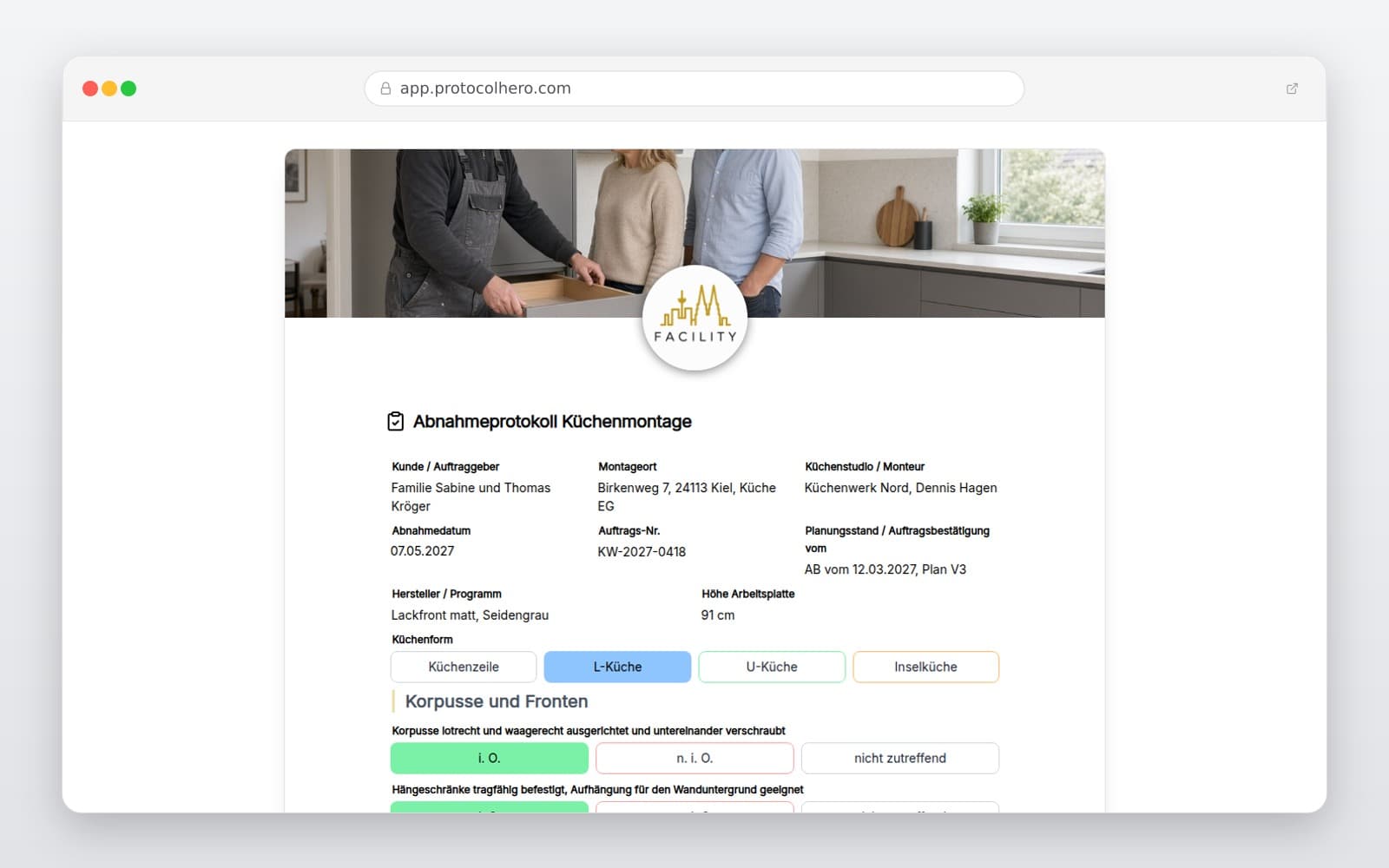 Vorschau der Vorlage „Abnahmeprotokoll Küchenmontage"