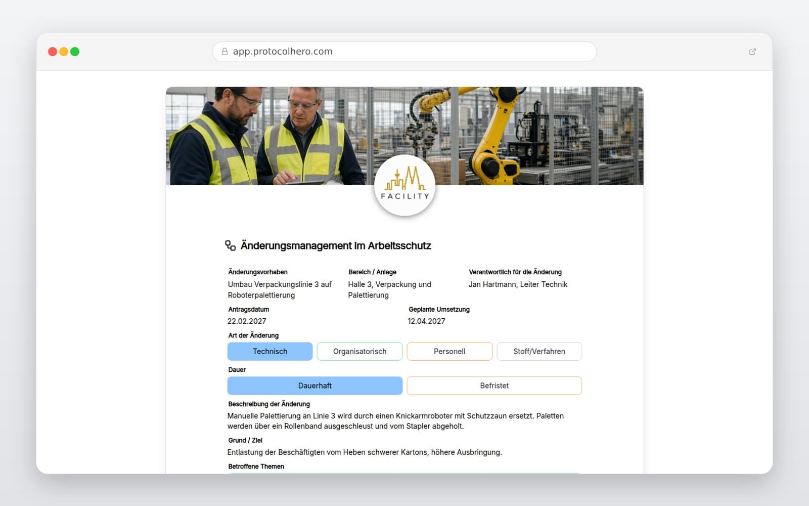 Vorschau der Vorlage „Änderungsmanagement im Arbeitsschutz"