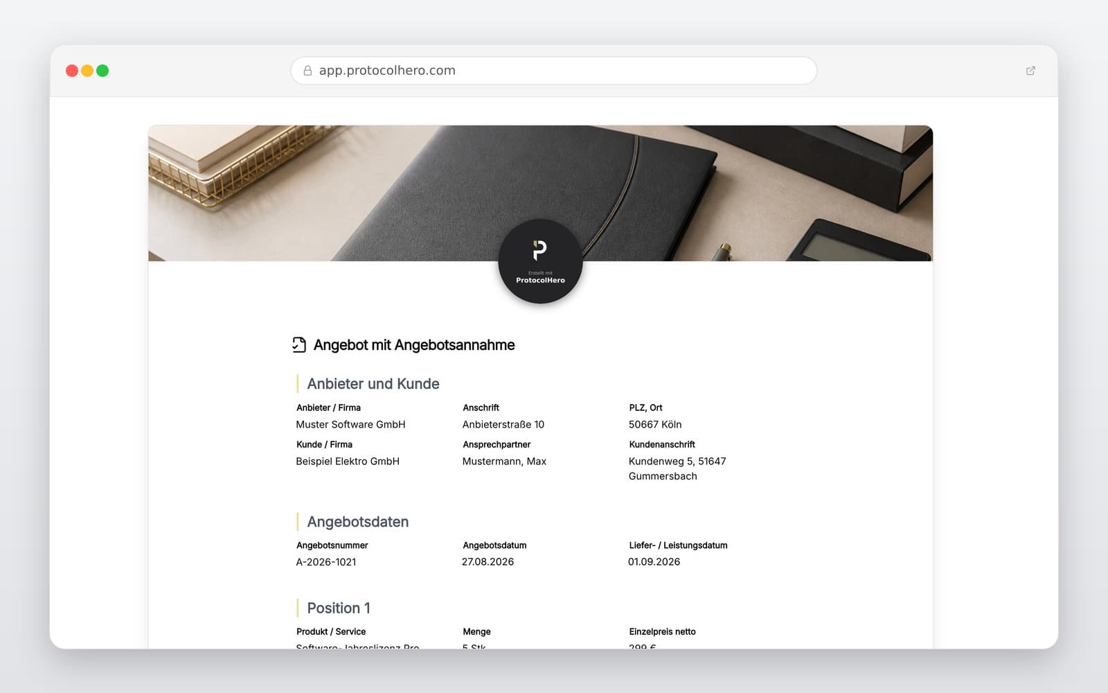 Vorschau der Vorlage „Digitale Angebot Vorlage mit integrierter Angebotsannahme"