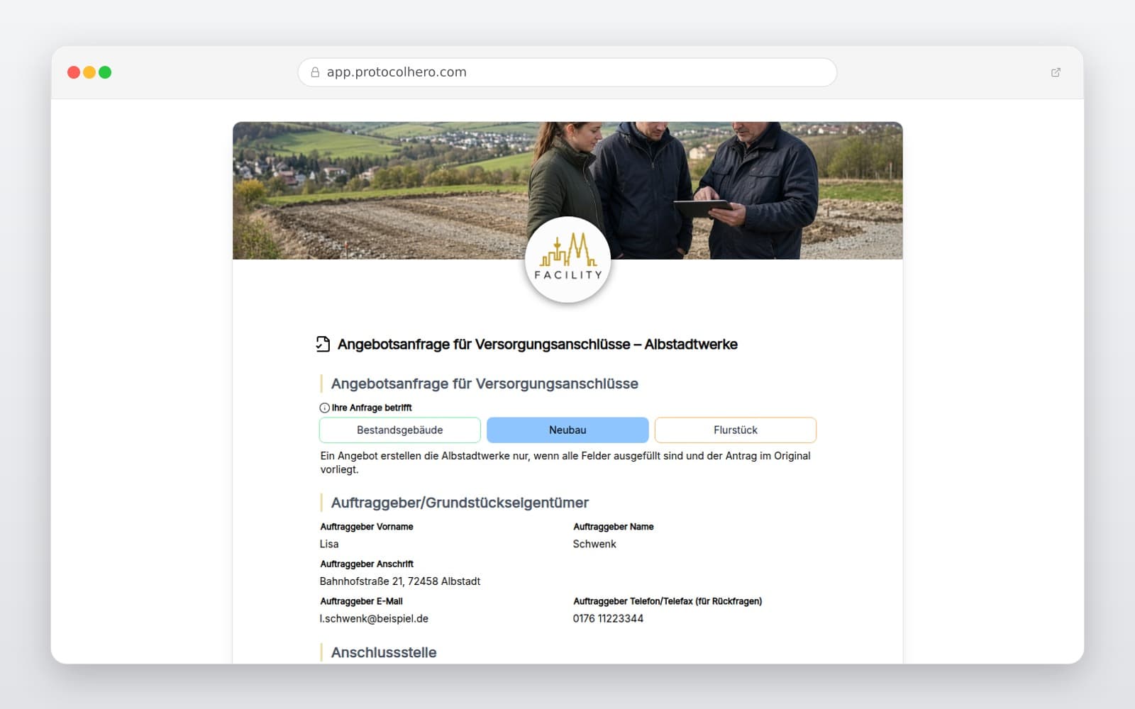 Vorschau der Vorlage „Angebotsanfrage für Versorgungsanschlüsse – Albstadtwerke"