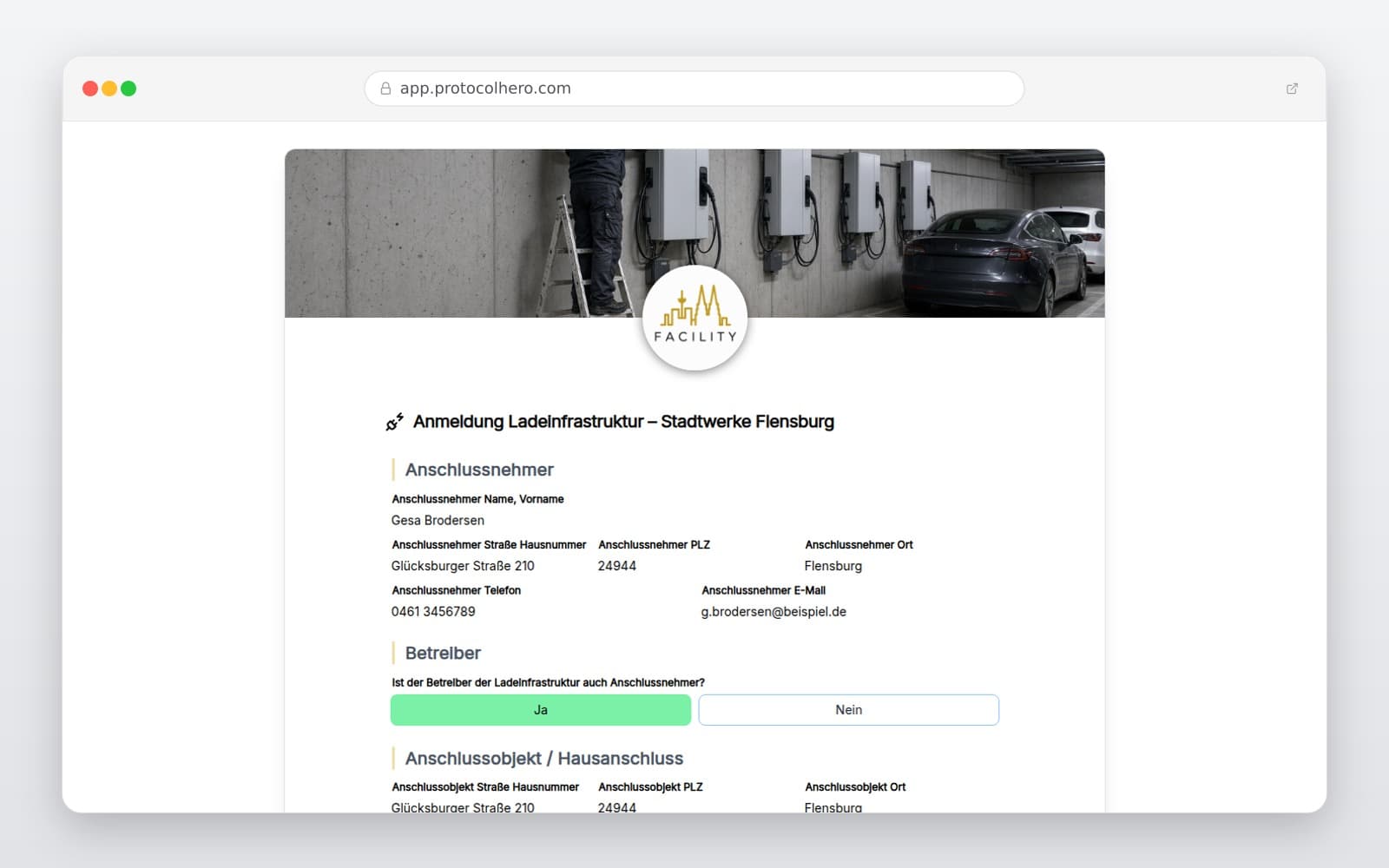 Vorschau der Vorlage „Anmeldung Ladeinfrastruktur – Stadtwerke Flensburg"