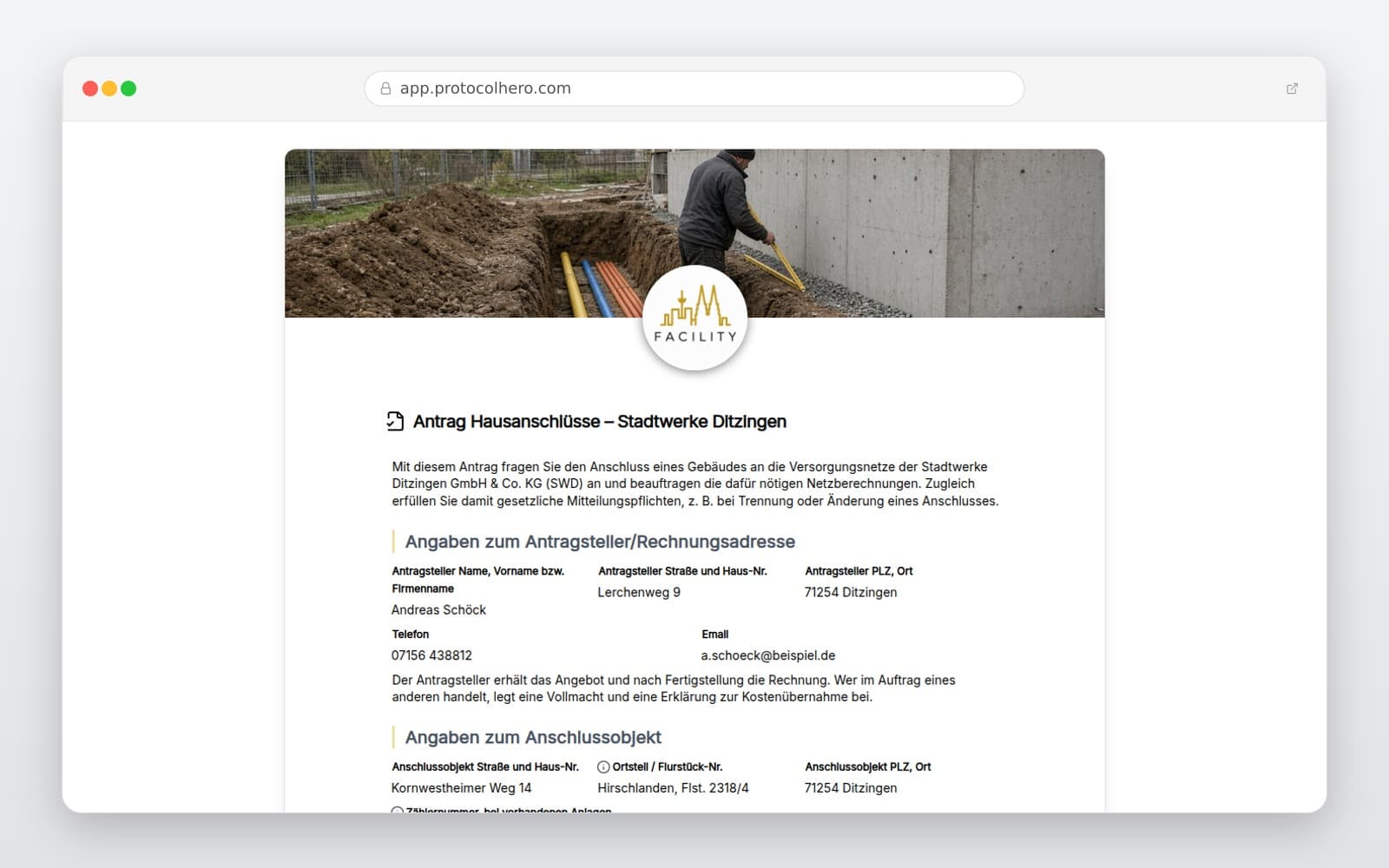 Vorschau der Vorlage „Antrag Hausanschlüsse – Stadtwerke Ditzingen"