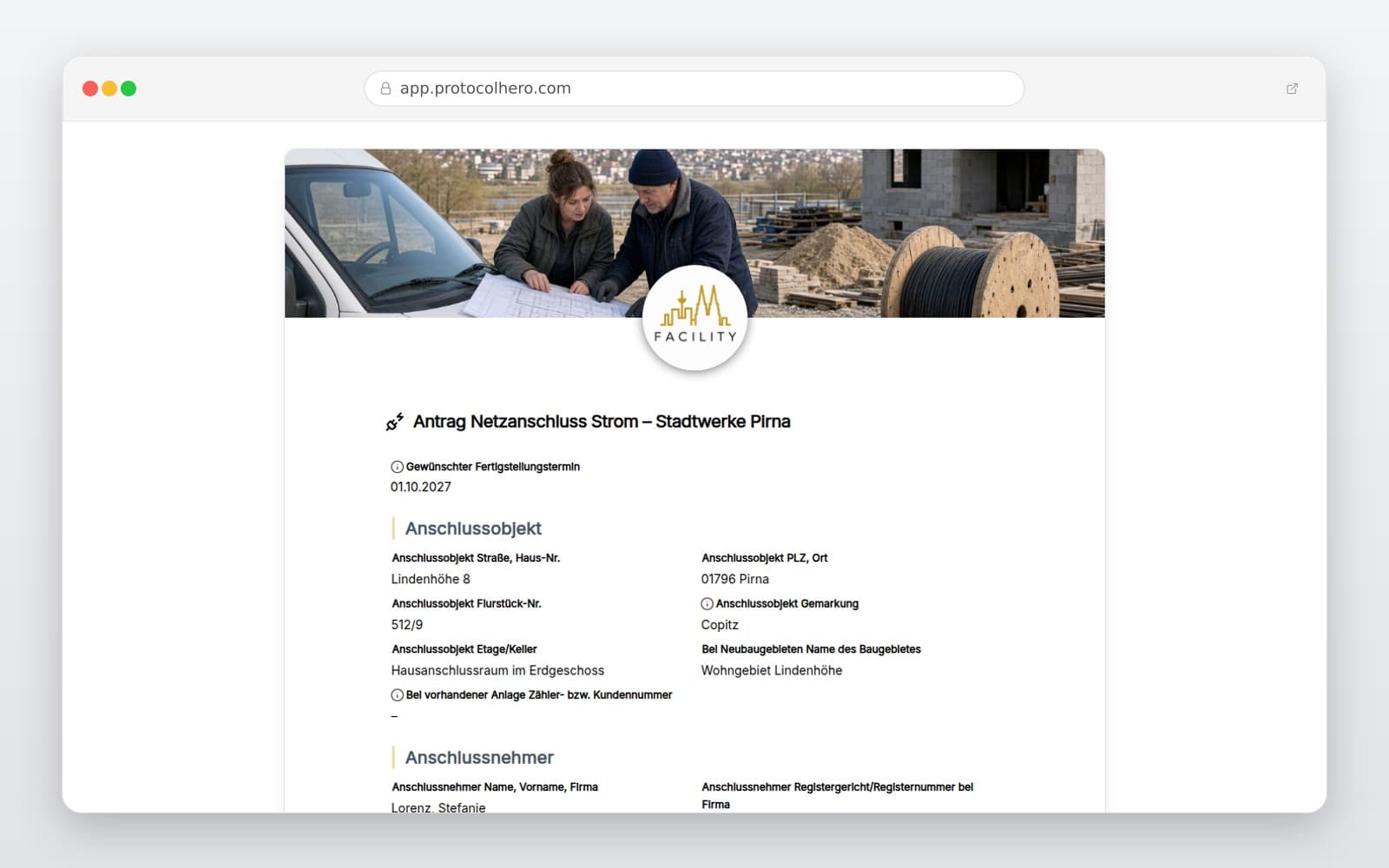 Vorschau der Vorlage „Antrag Netzanschluss Strom – Stadtwerke Pirna"