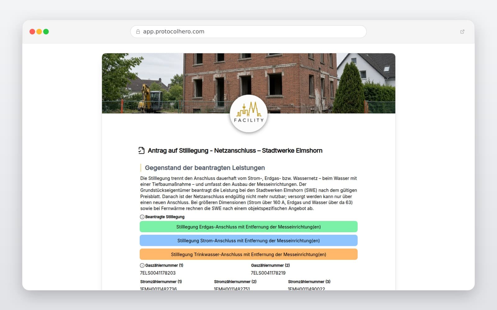 Vorschau der Vorlage „Antrag auf Stilllegung - Netzanschluss – Stadtwerke Elmshorn"