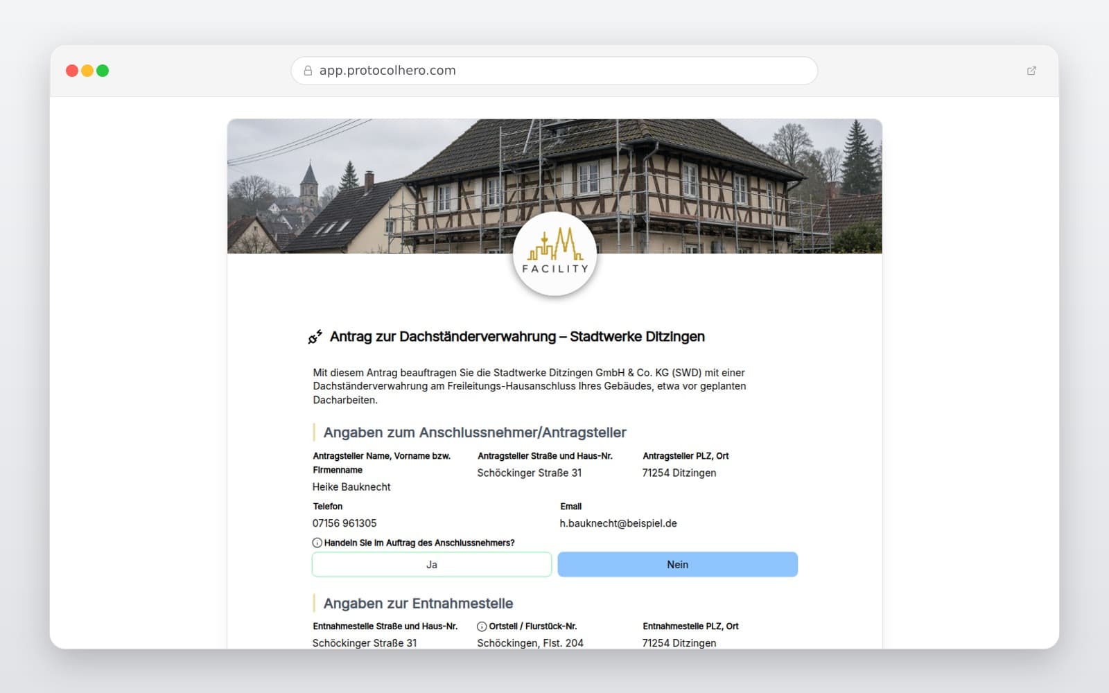 Vorschau der Vorlage „Antrag zur Dachständerverwahrung – Stadtwerke Ditzingen"