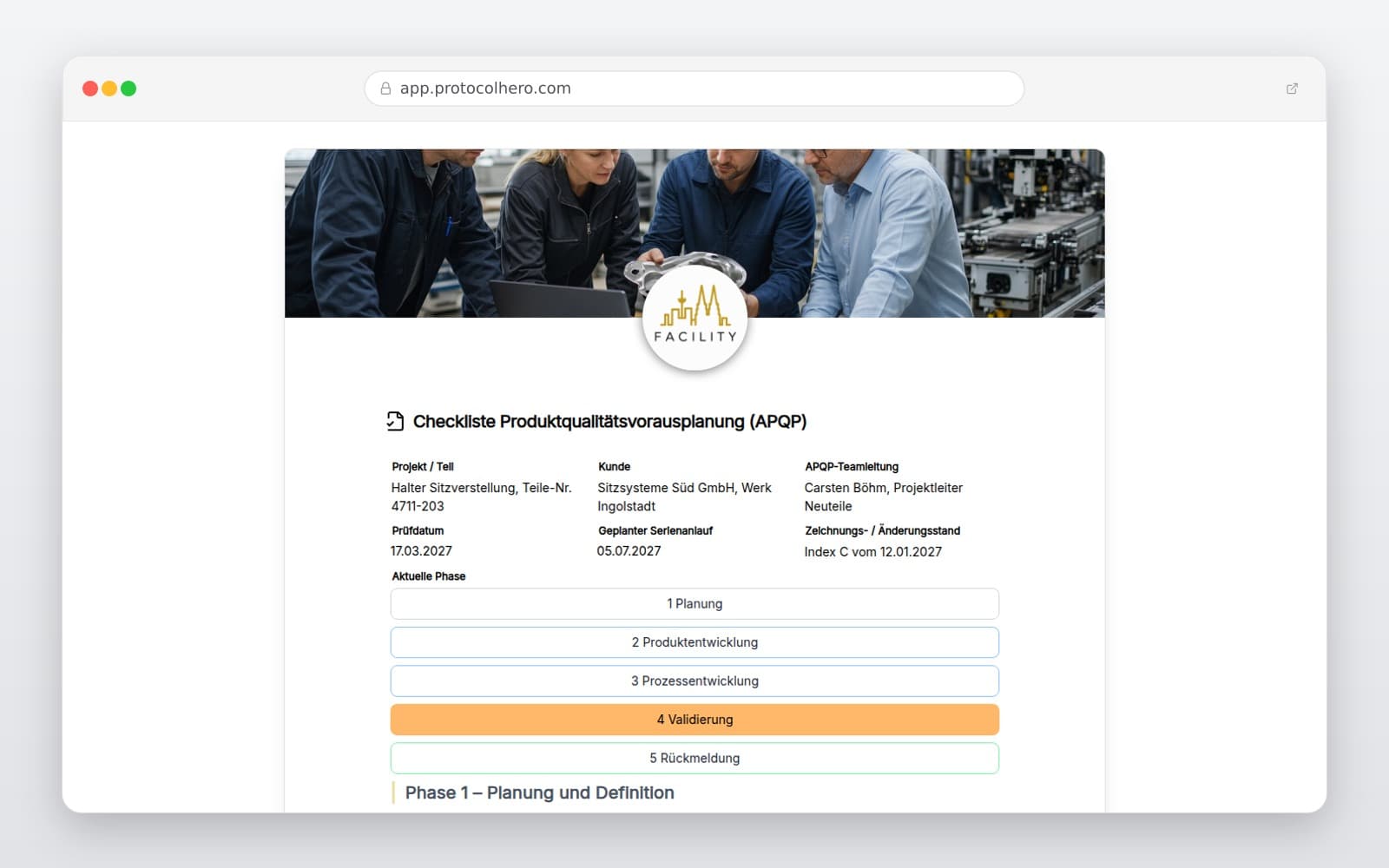 Vorschau der Vorlage „Checkliste Produktqualitätsvorausplanung (APQP)"