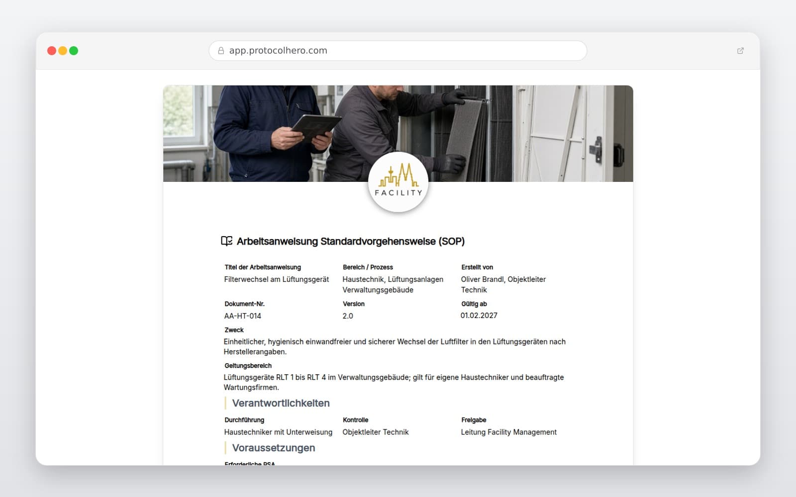 Vorschau der Vorlage „Arbeitsanweisung Standardvorgehensweise (SOP)"
