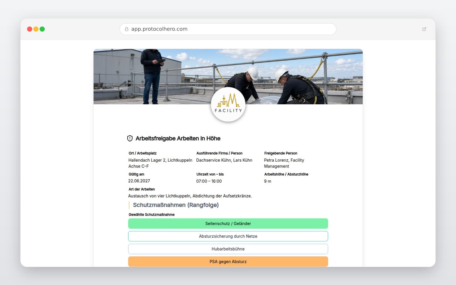 Vorschau der Vorlage „Arbeitsfreigabe Arbeiten in Höhe"
