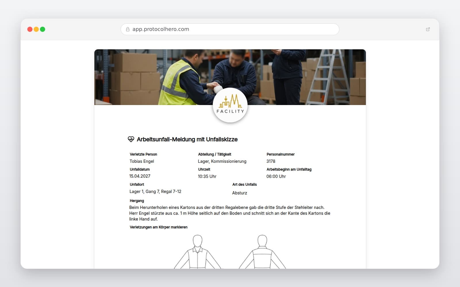Vorschau der Vorlage „Arbeitsunfall-Meldung mit Unfallskizze"