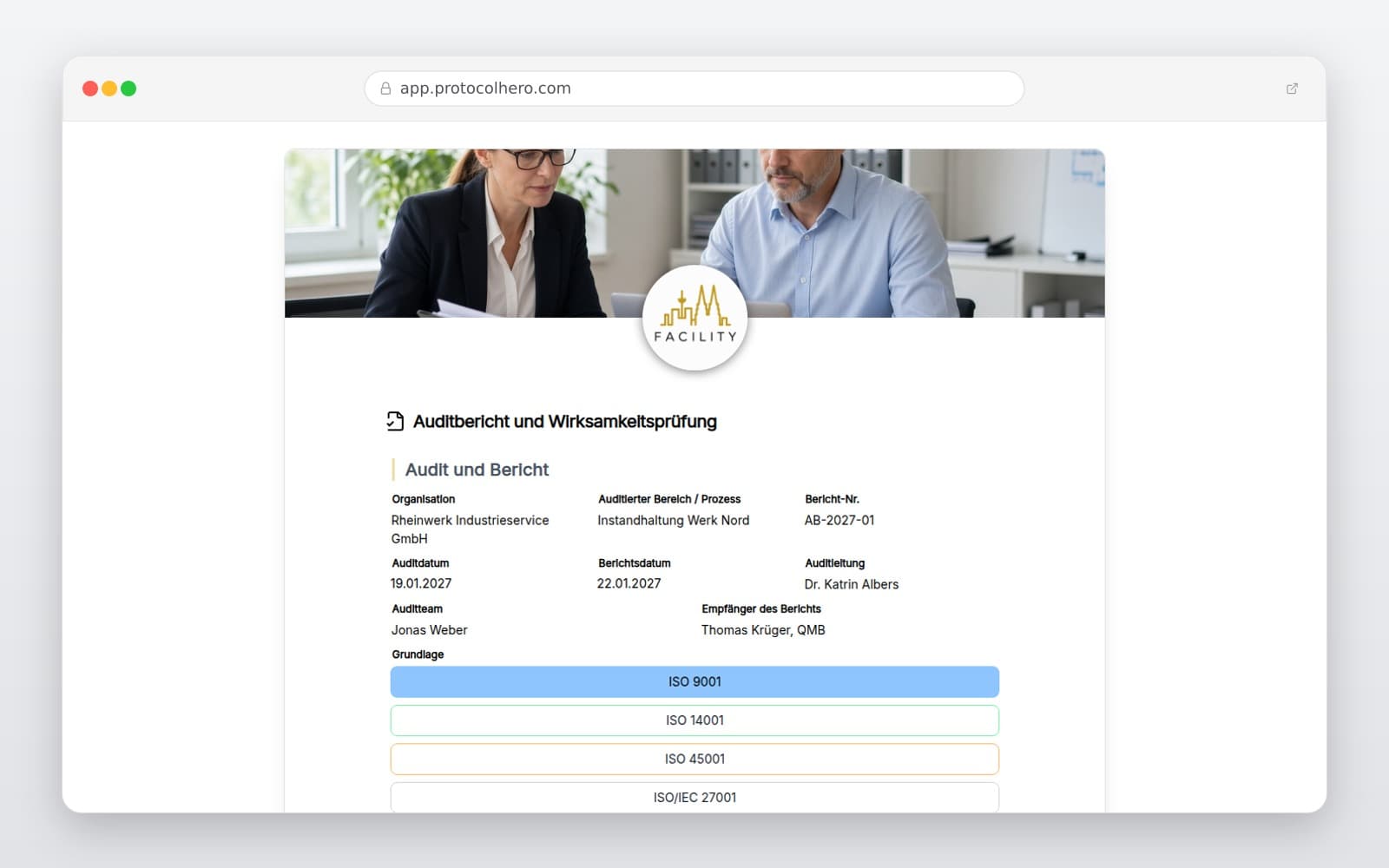 Vorschau der Vorlage „Auditbericht und Wirksamkeitsprüfung"