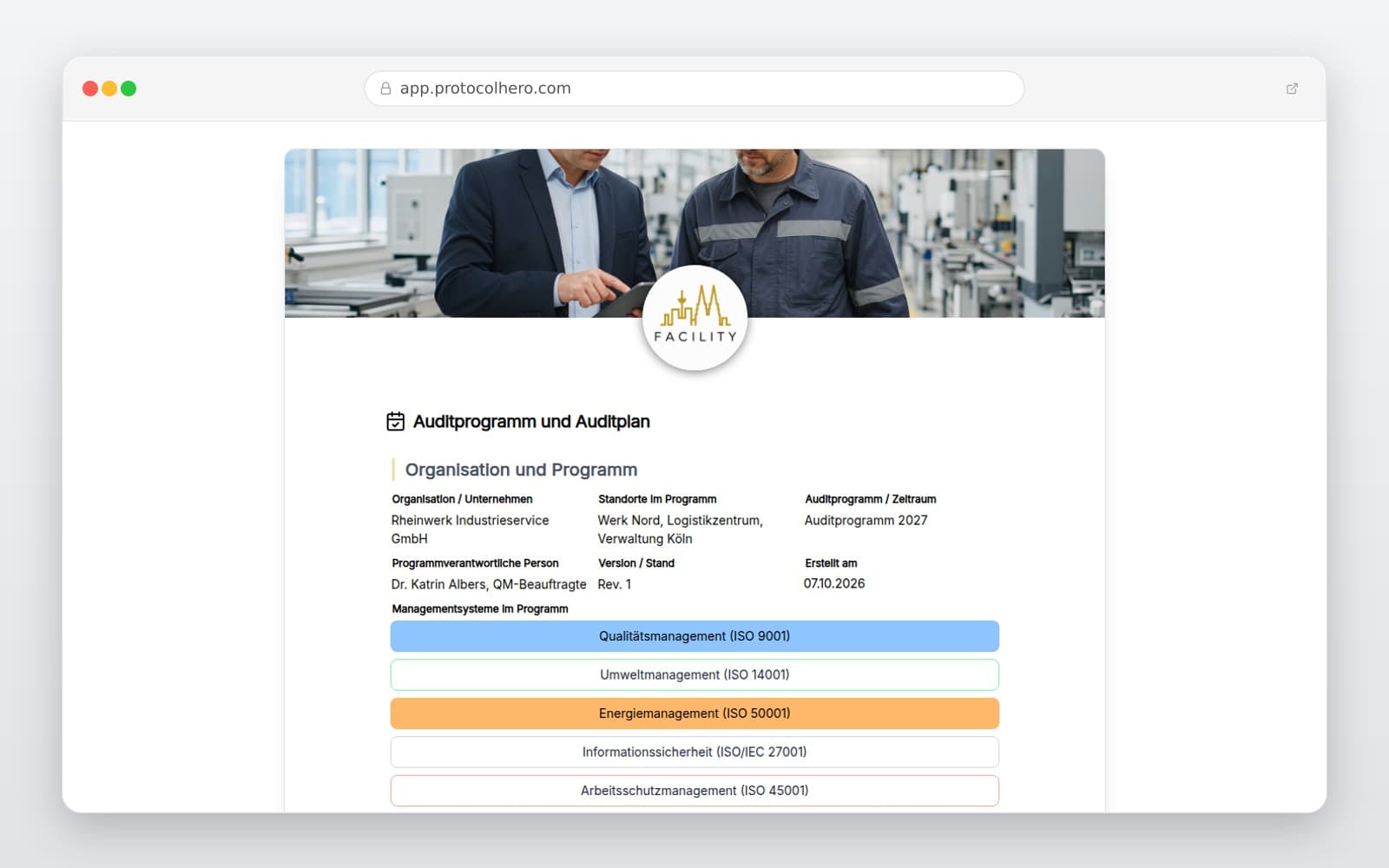 Vorschau der Vorlage „Auditprogramm und Auditplan"
