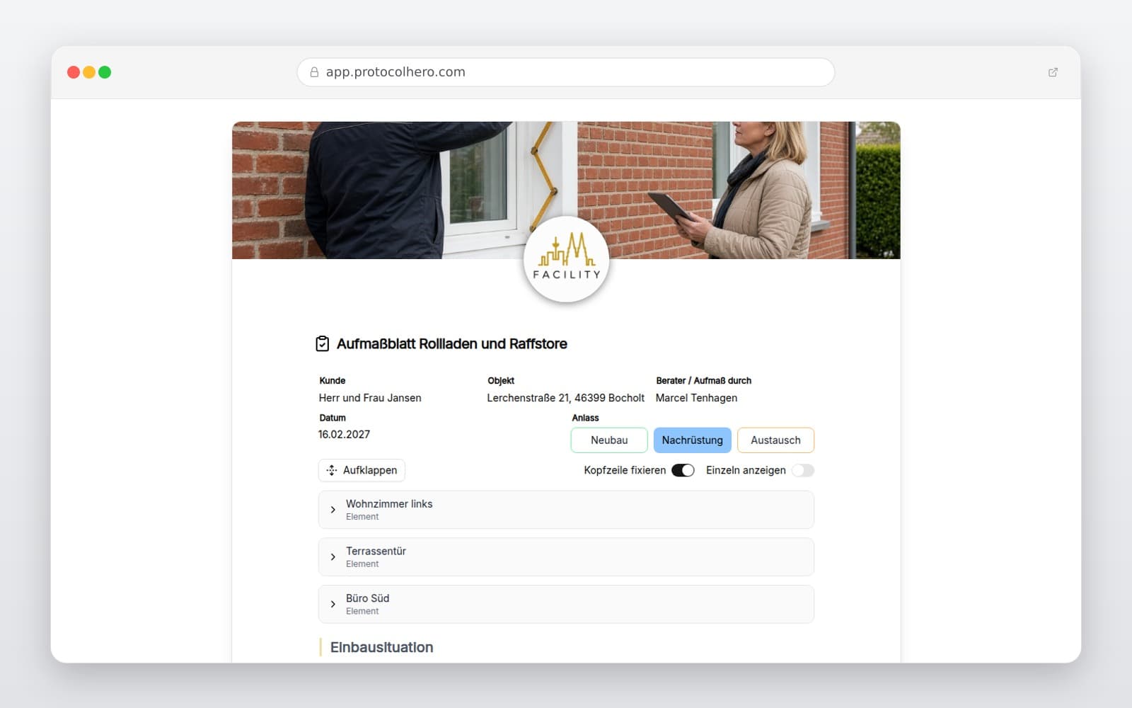 Vorschau der Vorlage „Aufmaßblatt Rollladen und Raffstore"