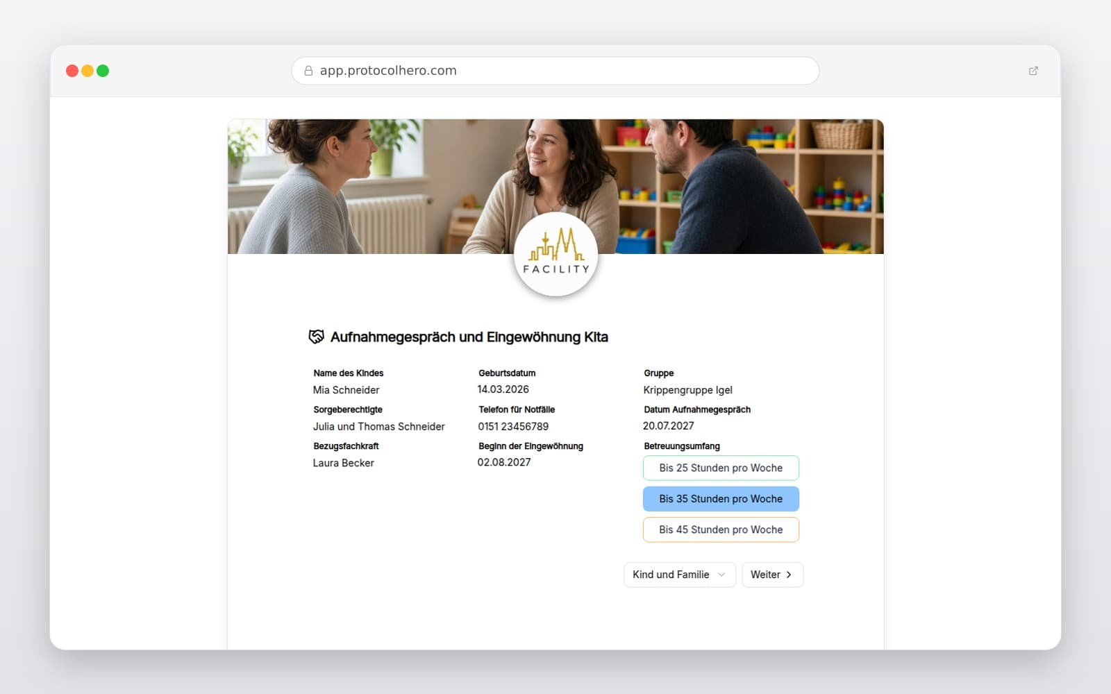 Vorschau der Vorlage „Aufnahmegespräch und Eingewöhnung Kita"