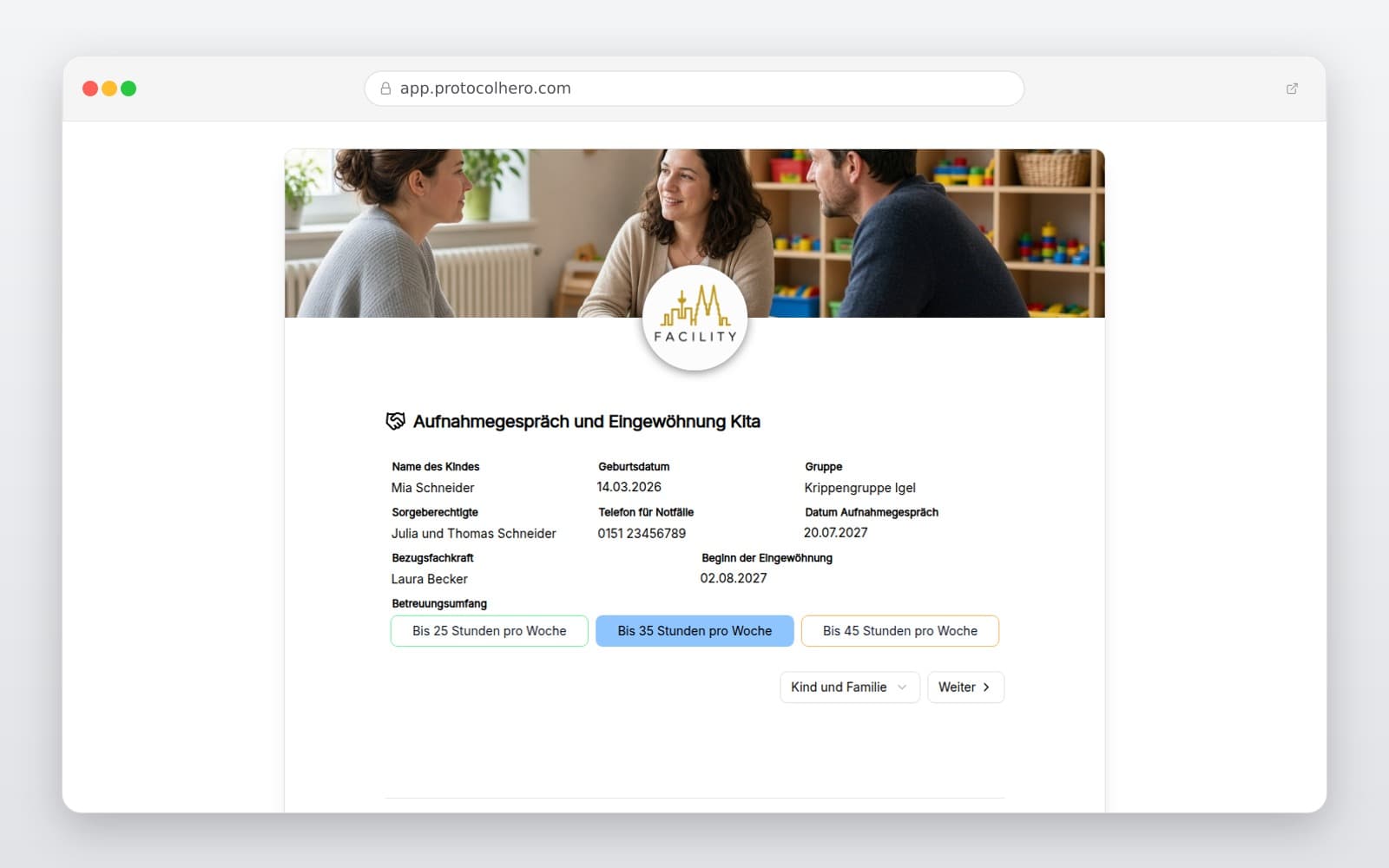 Vorschau der Vorlage „Aufnahmegespräch und Eingewöhnung Kita"