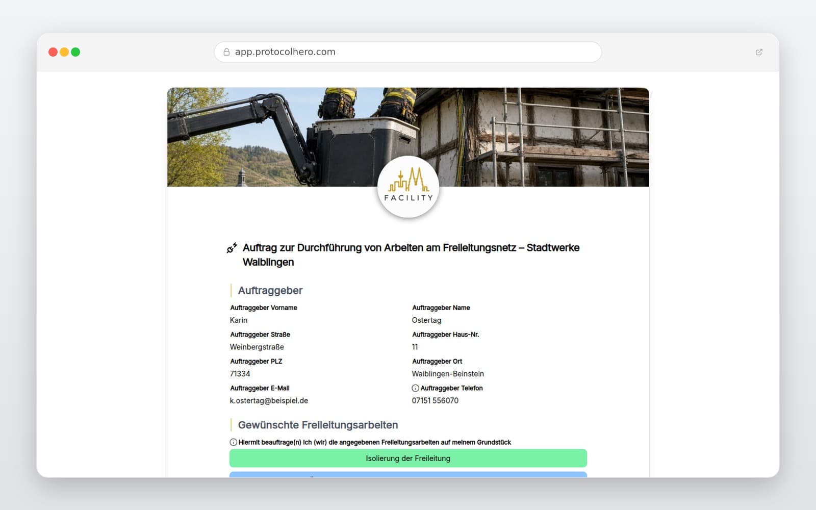 Vorschau der Vorlage „Auftrag zur Durchführung von Arbeiten am Freileitungsnetz – Stadtwerke Waiblingen"