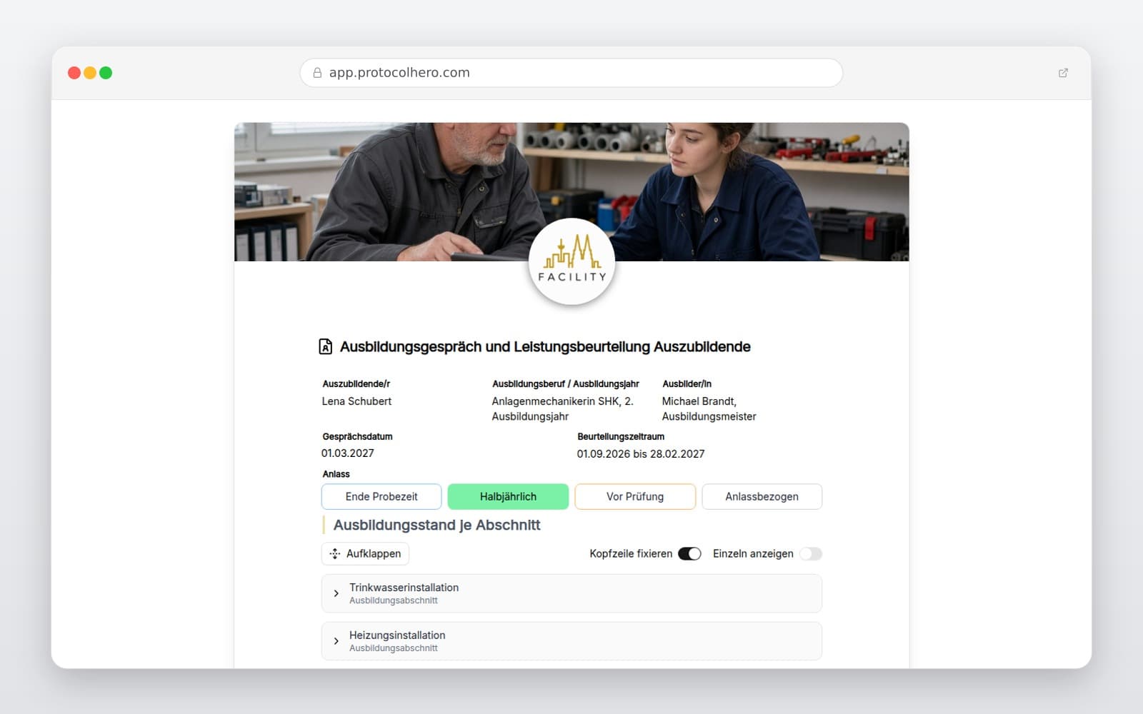 Vorschau der Vorlage „Ausbildungsgespräch und Leistungsbeurteilung Auszubildende"