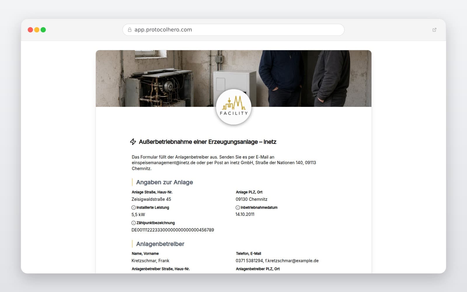 Vorschau der Vorlage „Außerbetriebnahme einer Erzeugungsanlage – inetz"
