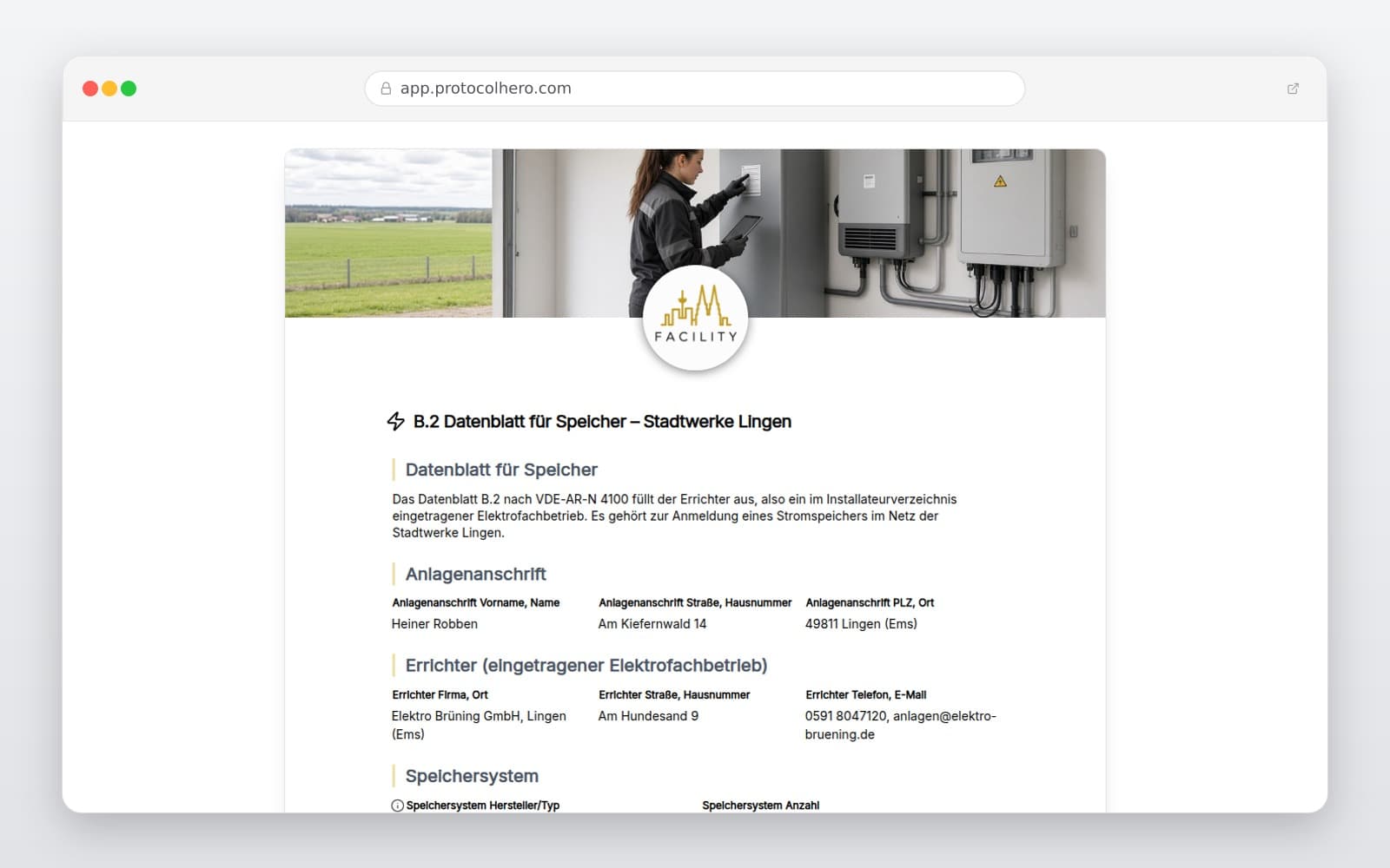 Vorschau der Vorlage „B.2 Datenblatt für Speicher – Stadtwerke Lingen"