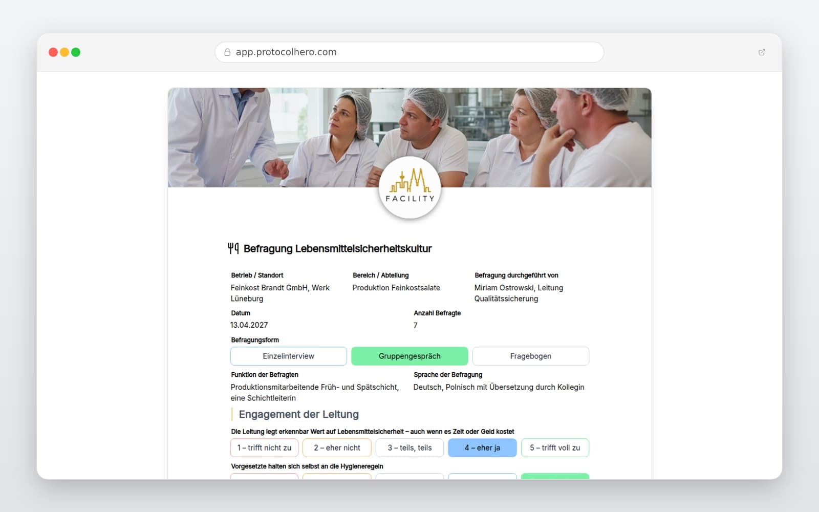 Vorschau der Vorlage „Befragung Lebensmittelsicherheitskultur"