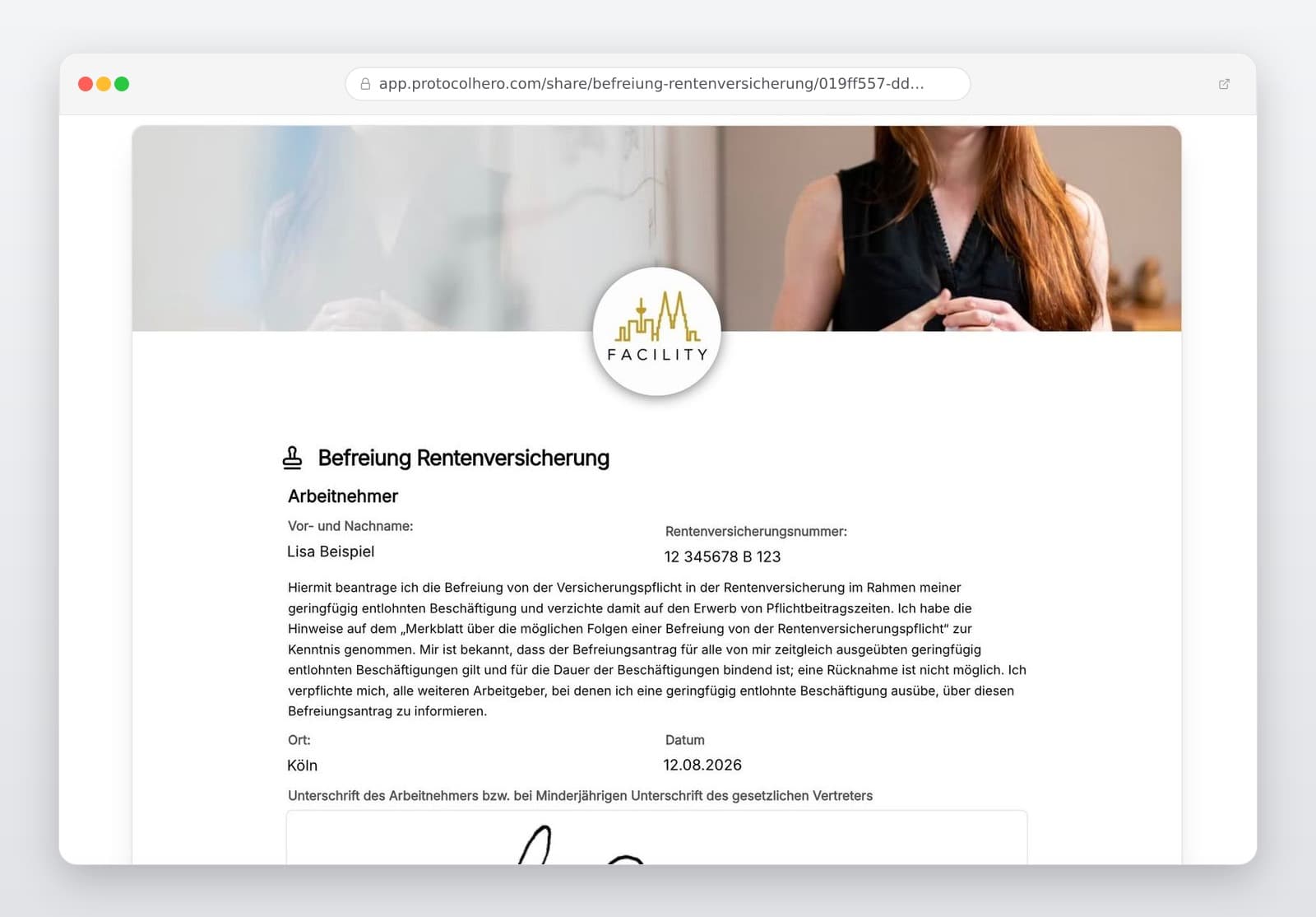 Vorschau der Vorlage „Befreiung Rentenversicherung Minijob – Antragsvorlage (§ 6 Abs. 1b SGB VI)"