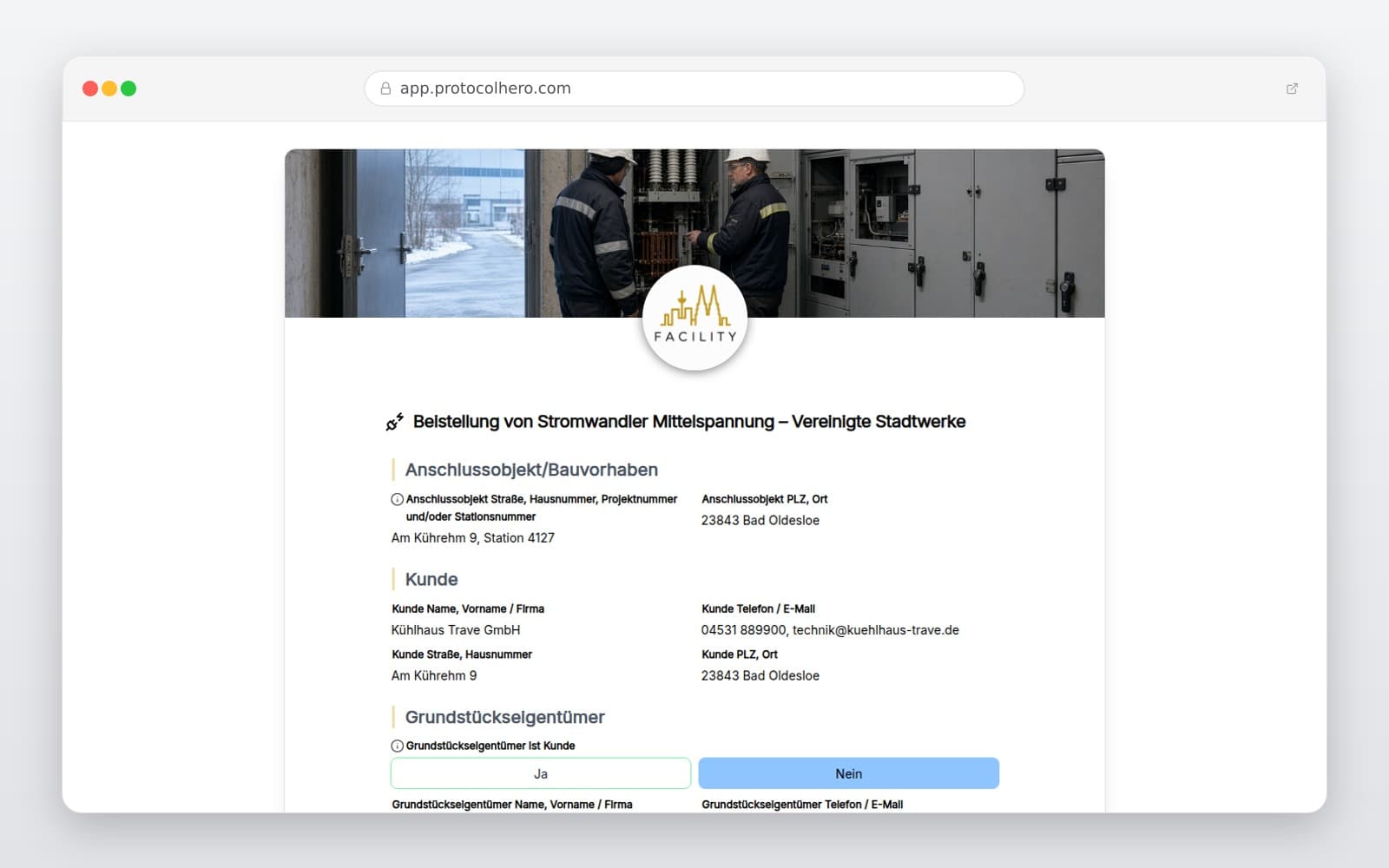 Vorschau der Vorlage „Beistellung von Stromwandler Mittelspannung – Vereinigte Stadtwerke"