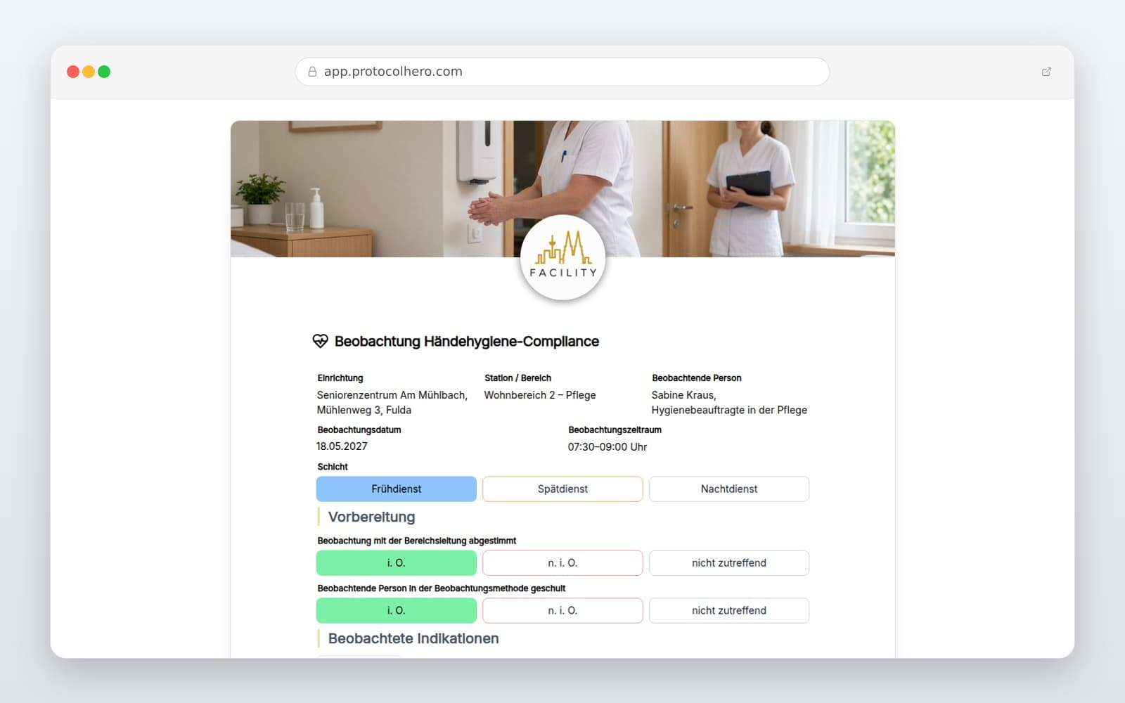 Vorschau der Vorlage „Beobachtung Händehygiene-Compliance"