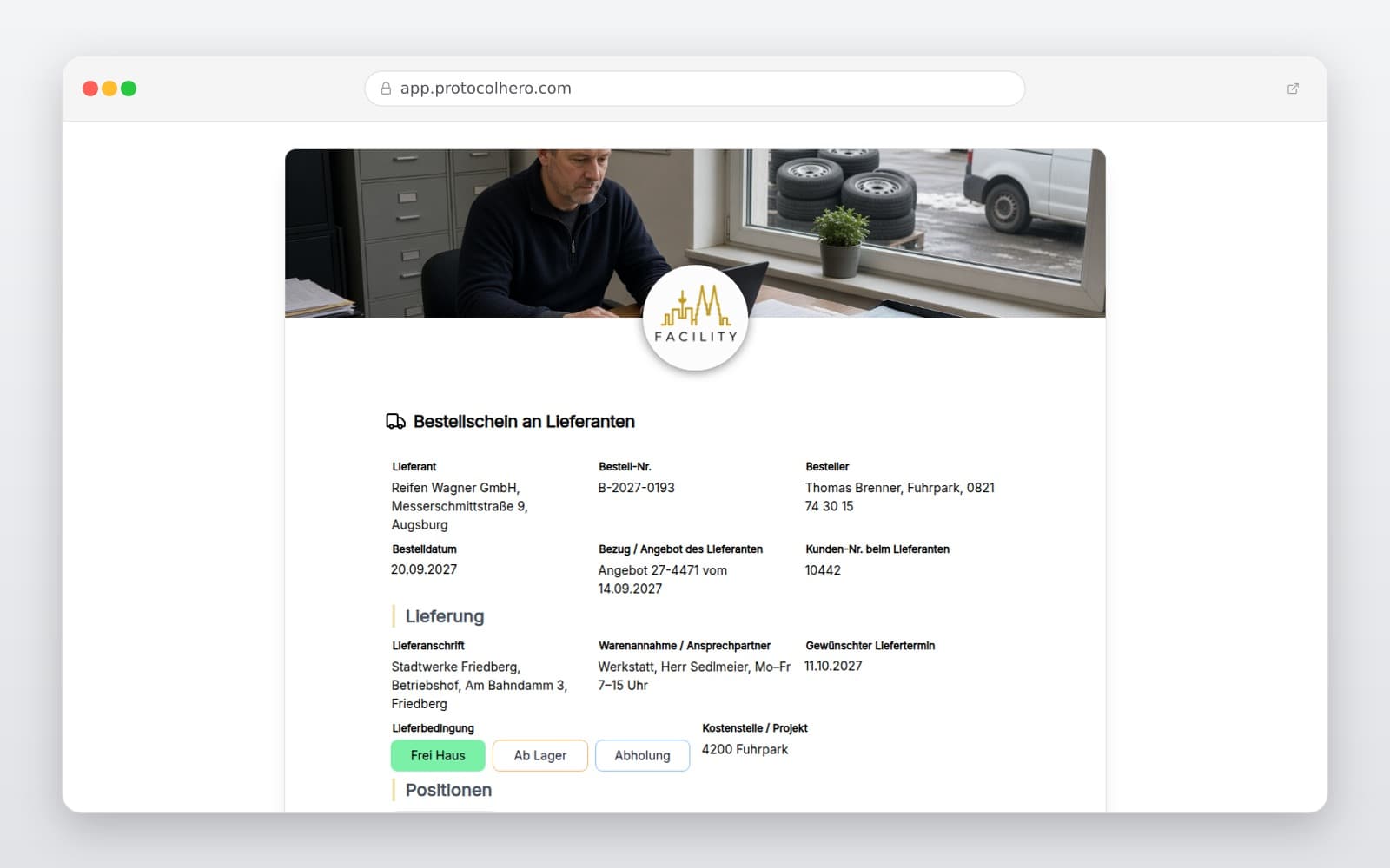 Vorschau der Vorlage „Bestellschein an Lieferanten"