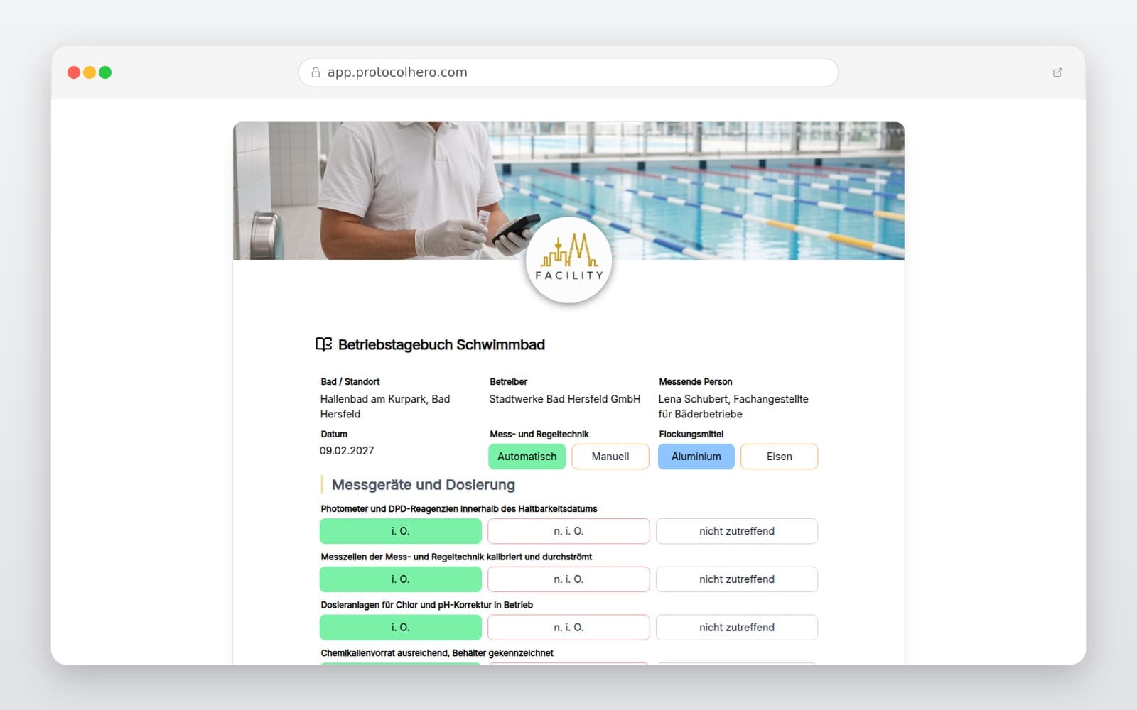 Vorschau der Vorlage „Betriebstagebuch Schwimmbad"