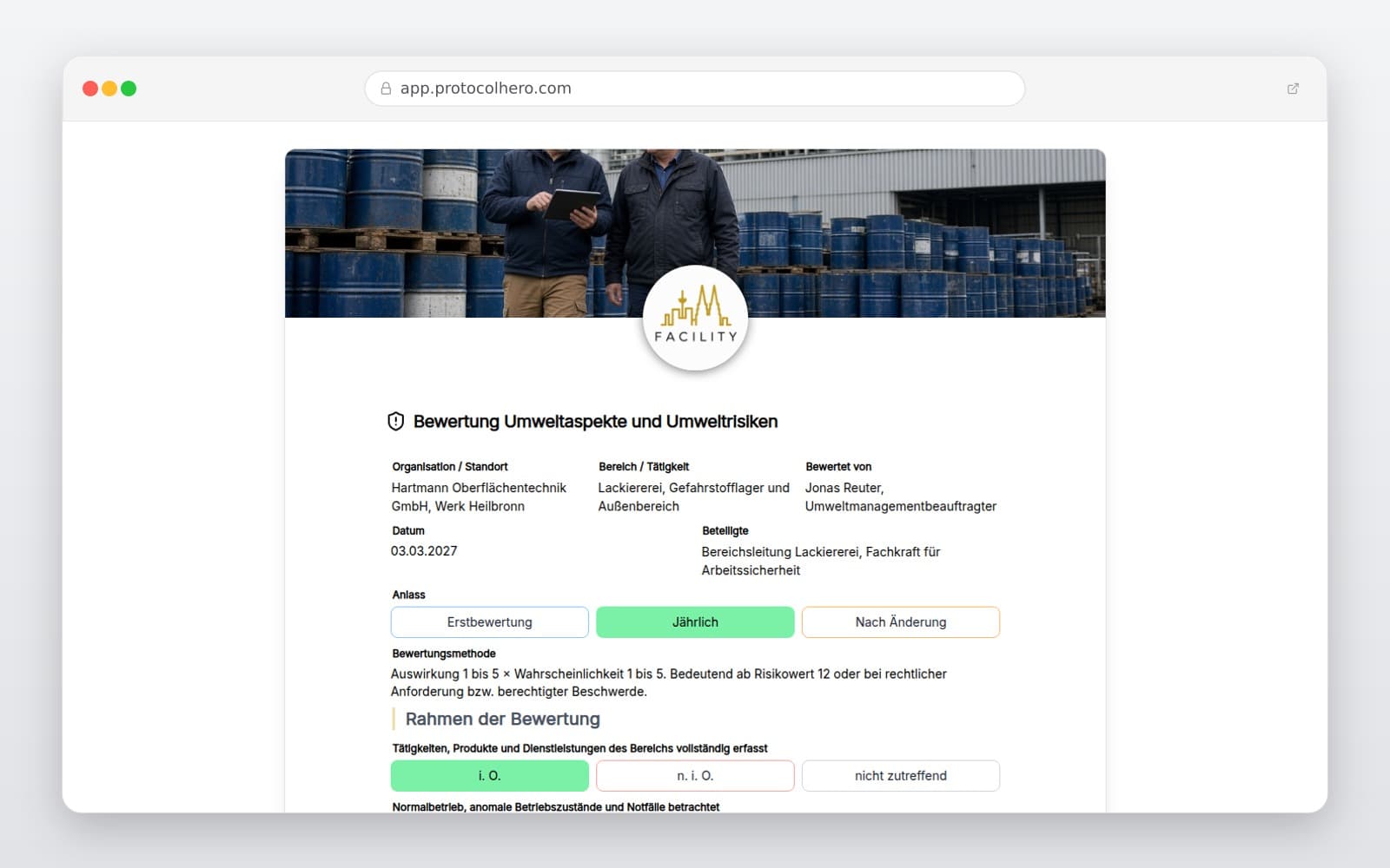 Vorschau der Vorlage „Bewertung Umweltaspekte und Umweltrisiken"