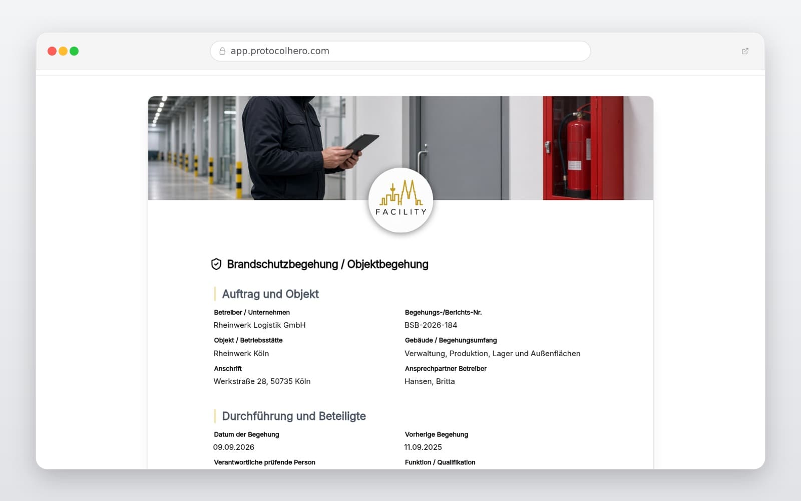 Vorschau der Vorlage „Brandschutzbegehung Checkliste & Protokoll Vorlage"