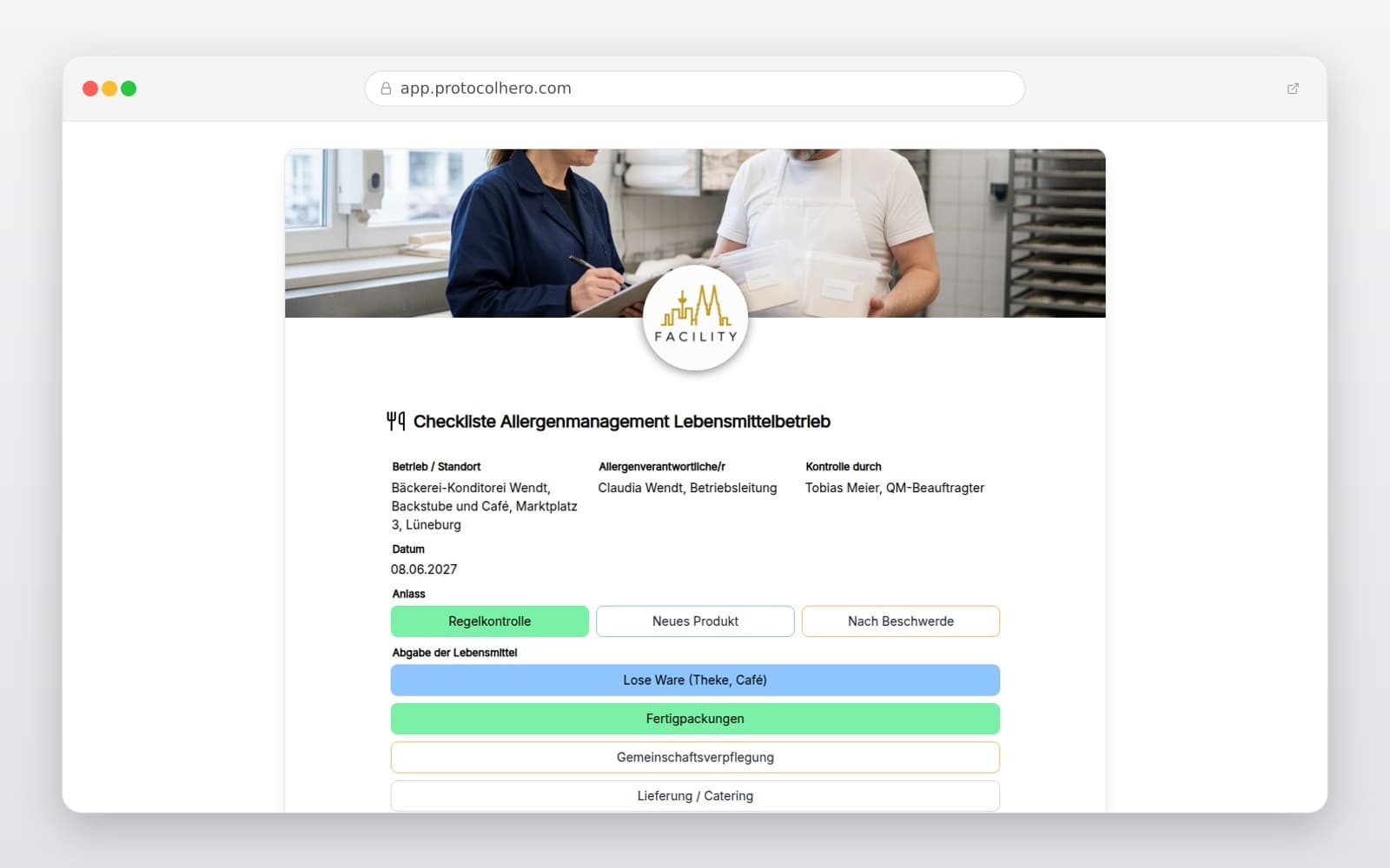 Vorschau der Vorlage „Checkliste Allergenmanagement Lebensmittelbetrieb"