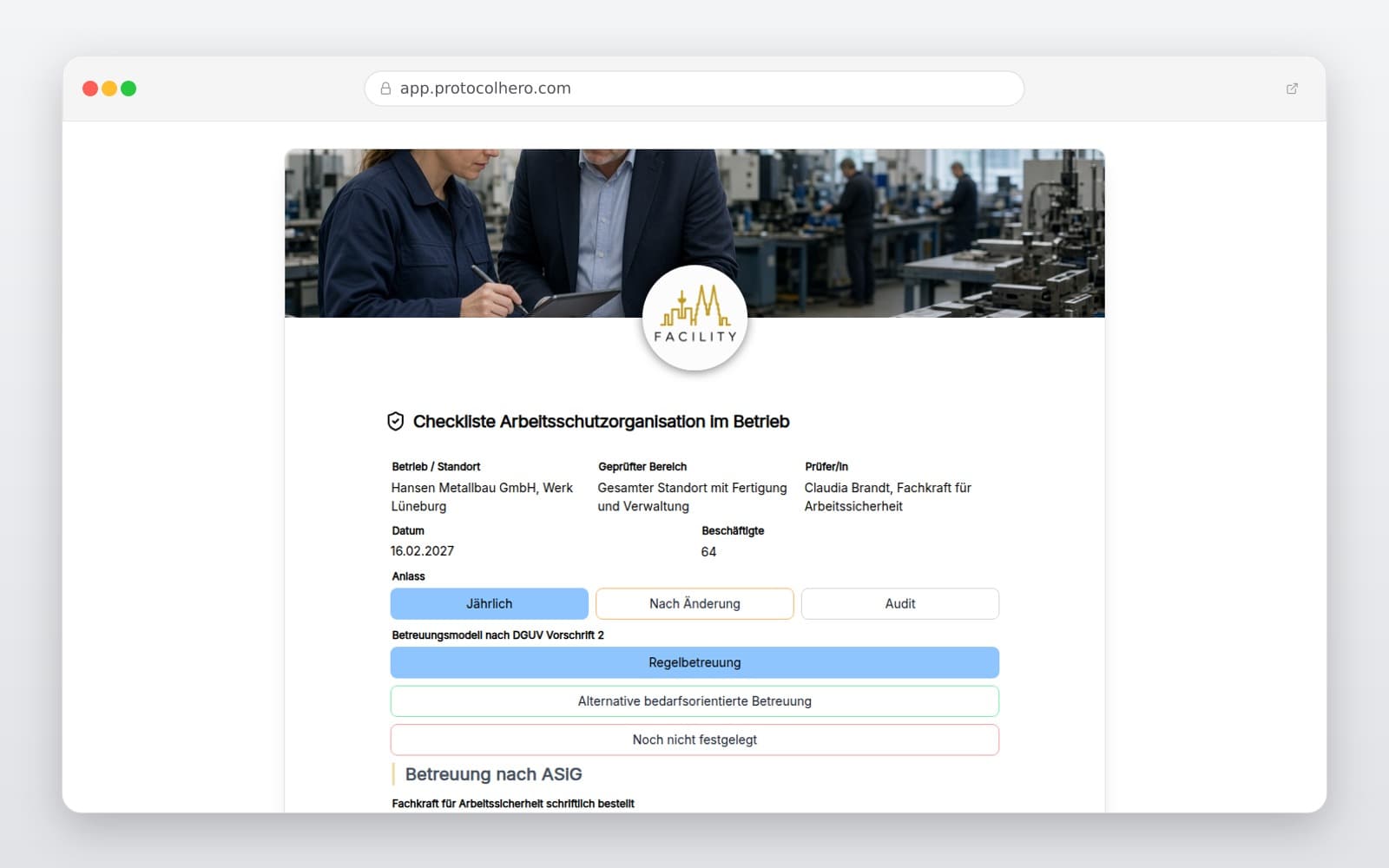 Vorschau der Vorlage „Checkliste Arbeitsschutzorganisation im Betrieb"