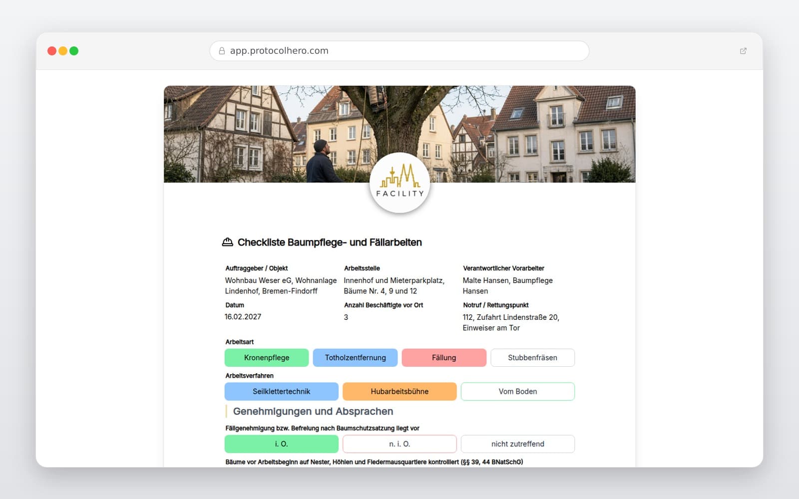 Vorschau der Vorlage „Checkliste Baumpflege- und Fällarbeiten"