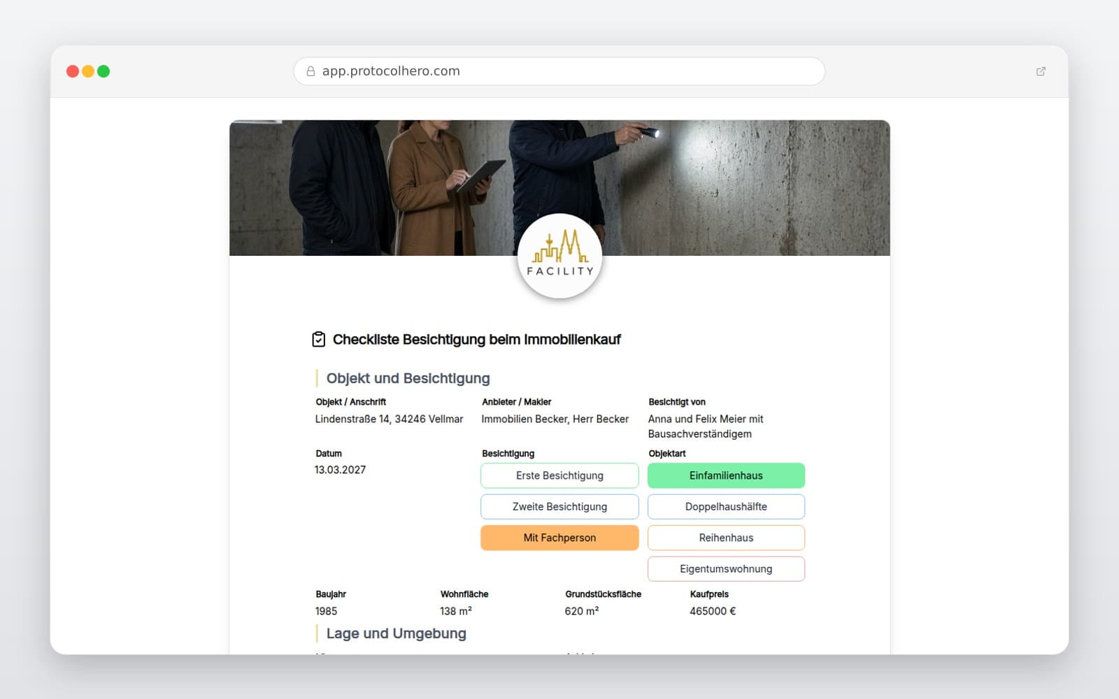 Vorschau der Vorlage „Checkliste Besichtigung beim Immobilienkauf"