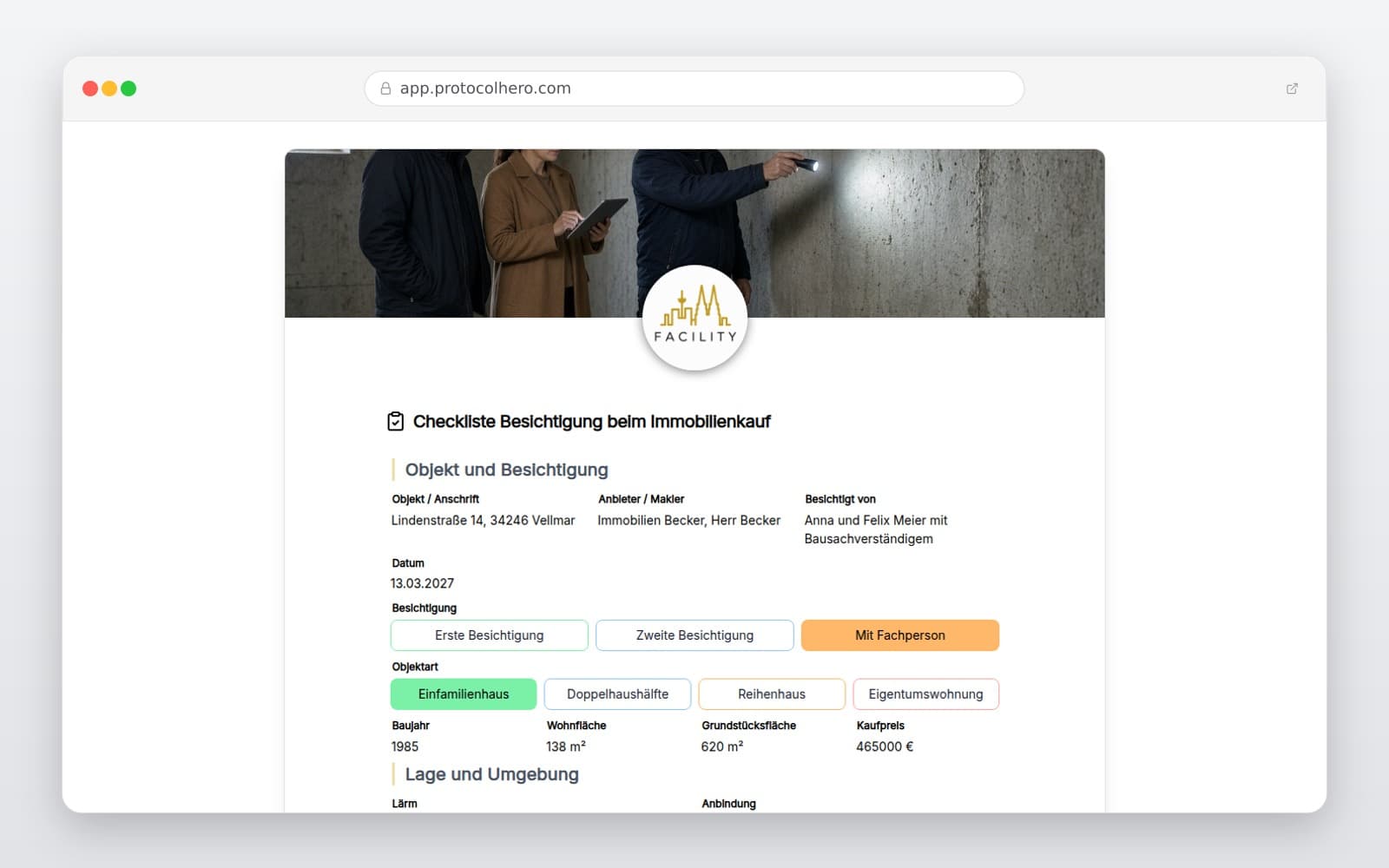 Vorschau der Vorlage „Checkliste Besichtigung beim Immobilienkauf"