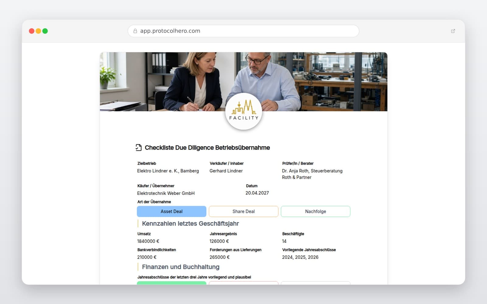 Vorschau der Vorlage „Checkliste Due Diligence Betriebsübernahme"
